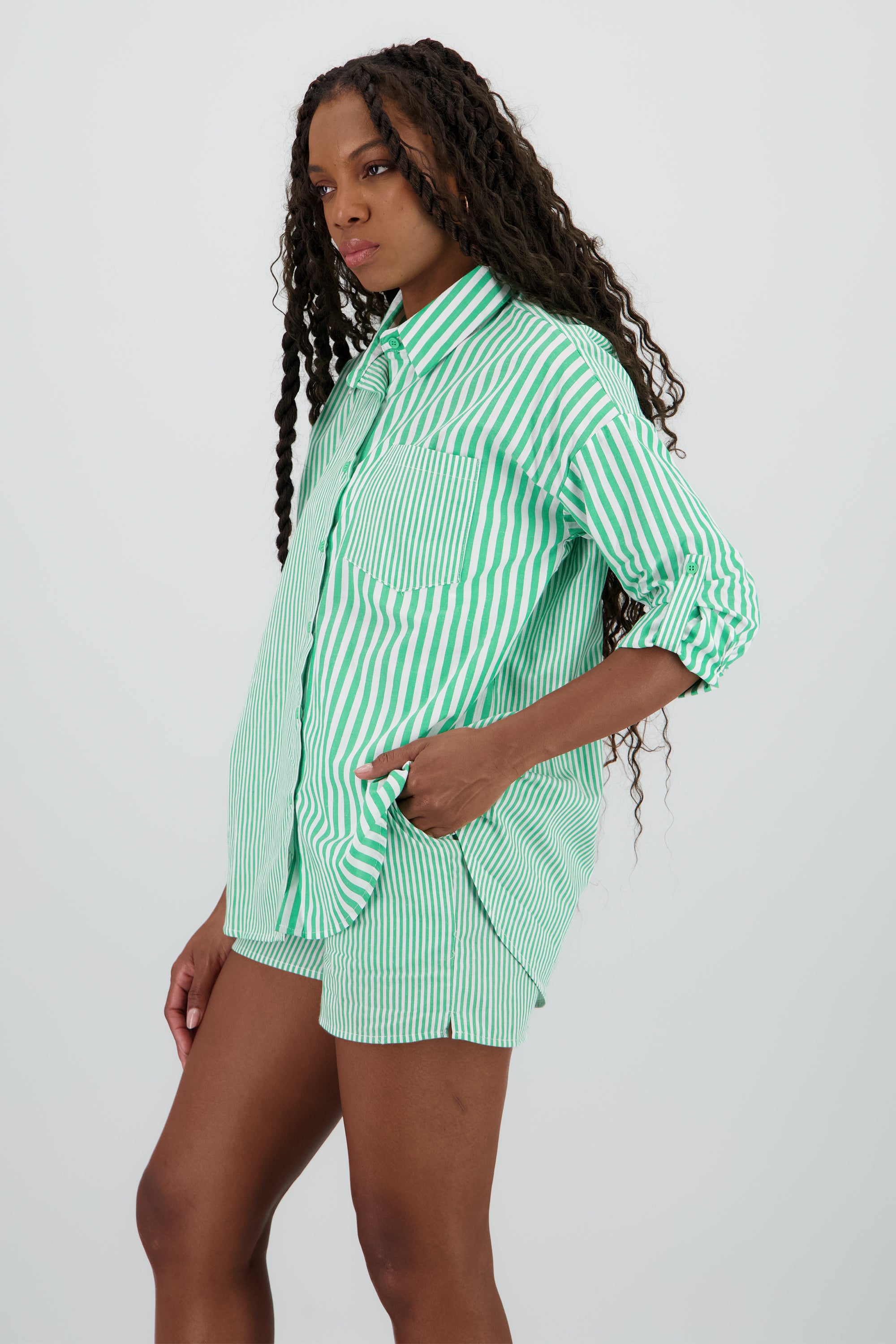 Camisa larga oversize detalle rayas VERDE