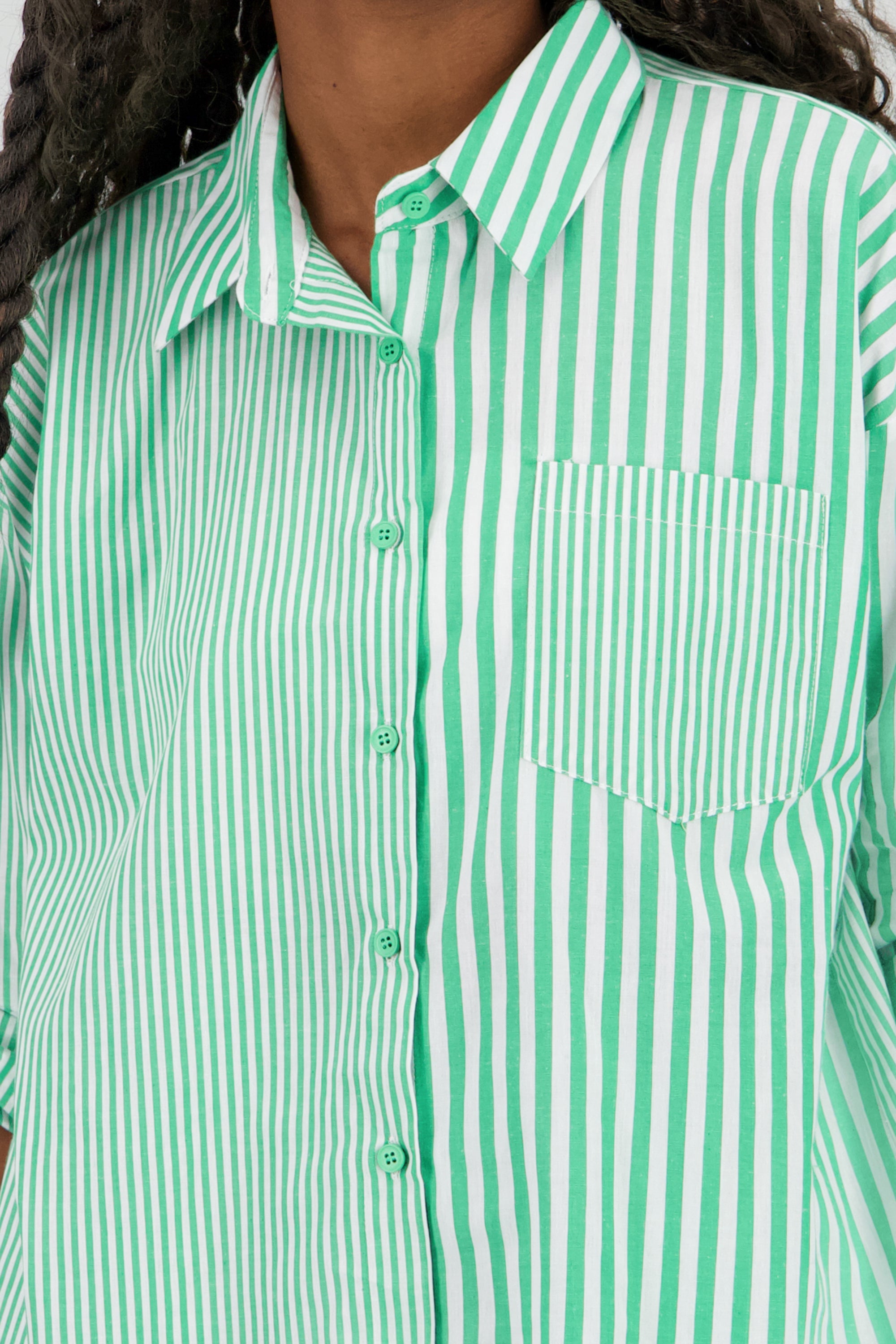 Camisa larga oversize detalle rayas VERDE
