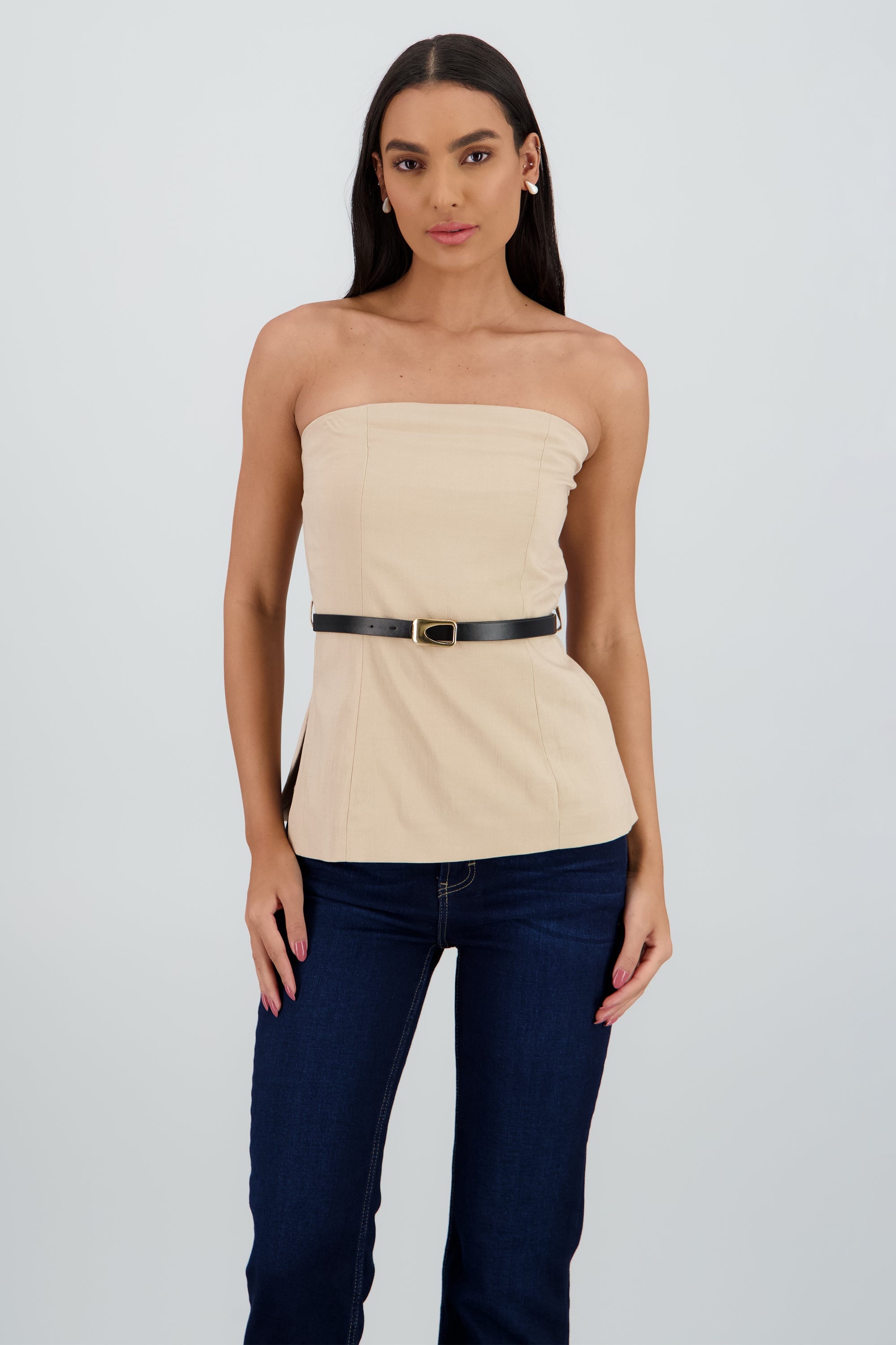 Top strapples detalle cinturon BEIGE