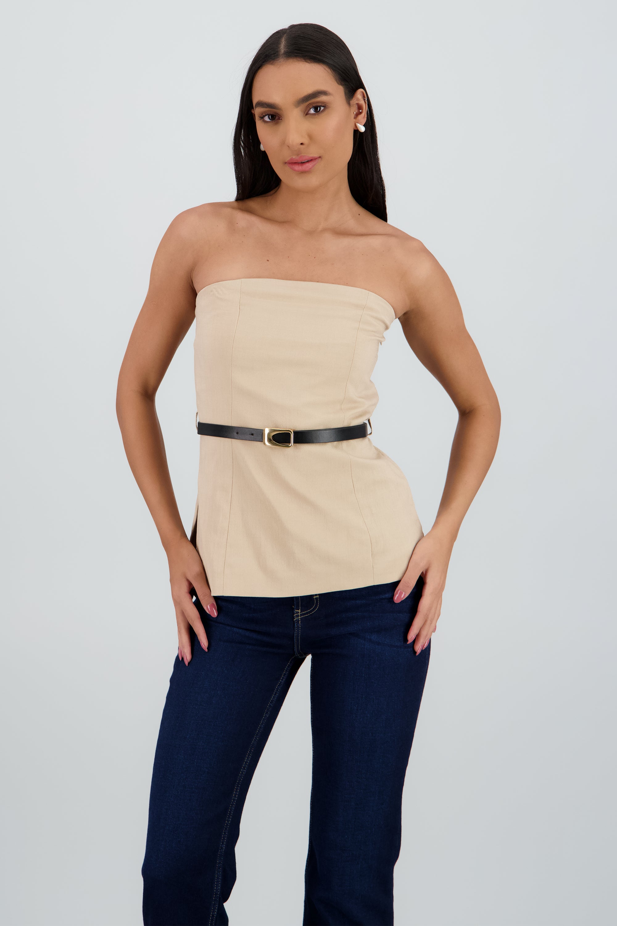 Top strapples detalle cinturon BEIGE