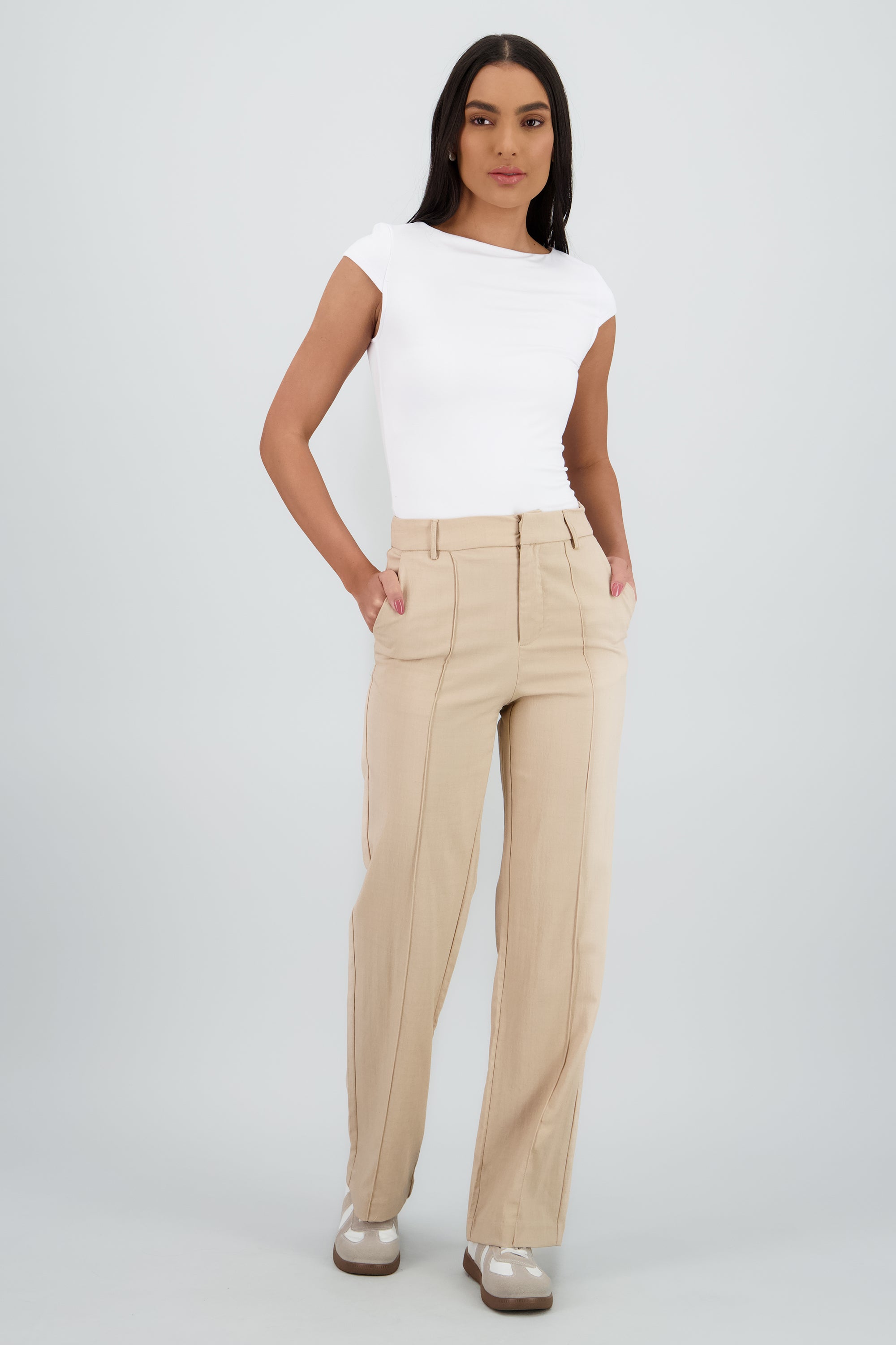 Pantalon fluido wide leg BEIGE