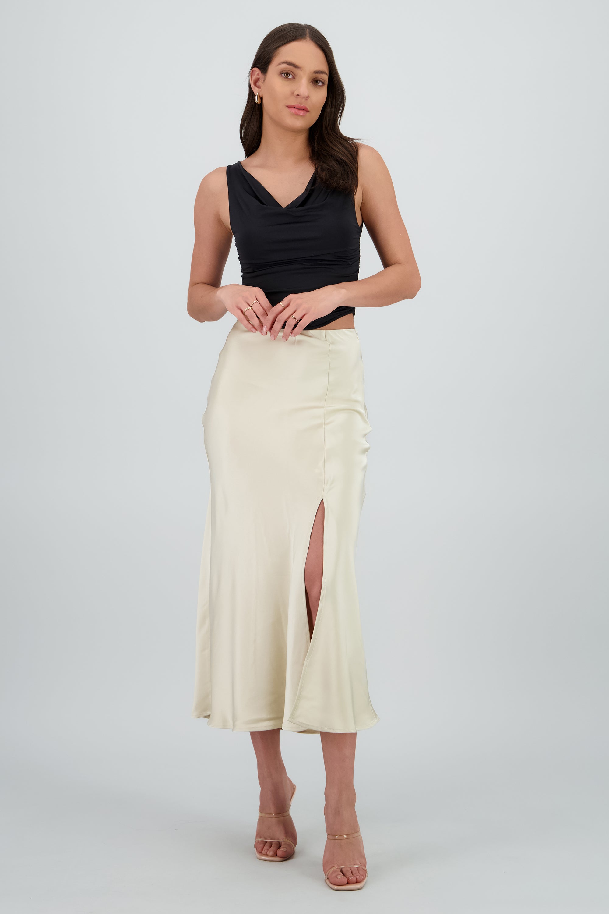 Falda maxi satin liso BEIGE
