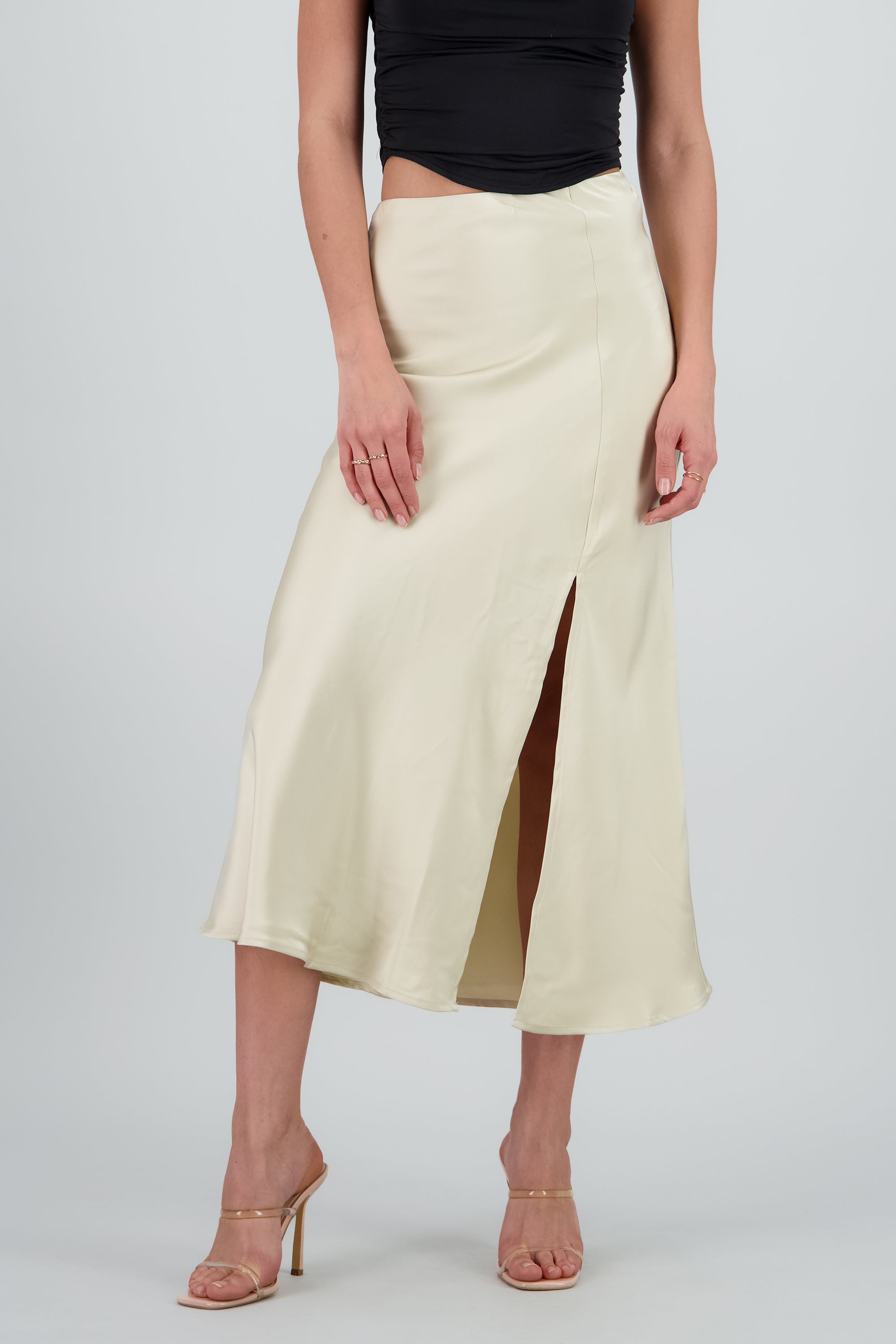Falda maxi satin liso BEIGE