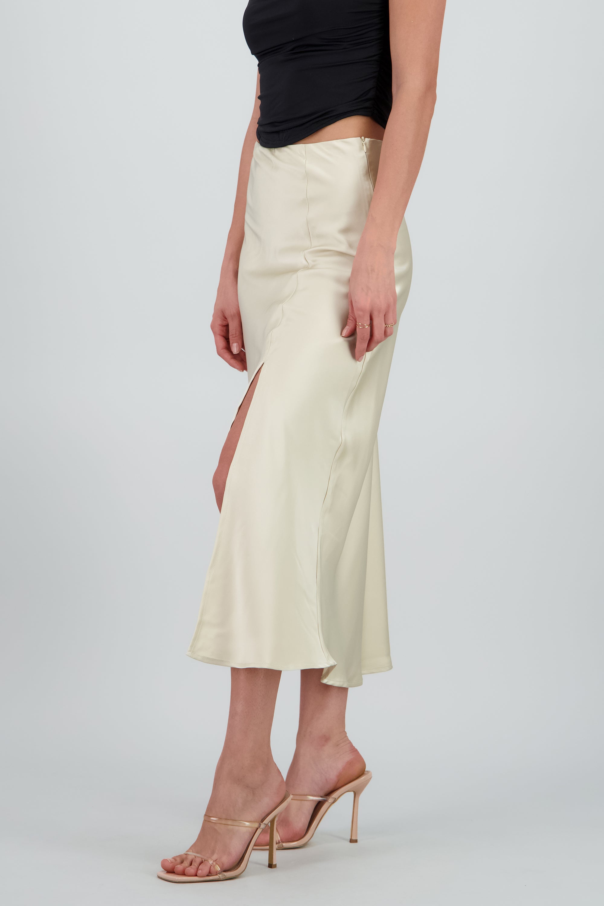 Falda maxi satin liso BEIGE