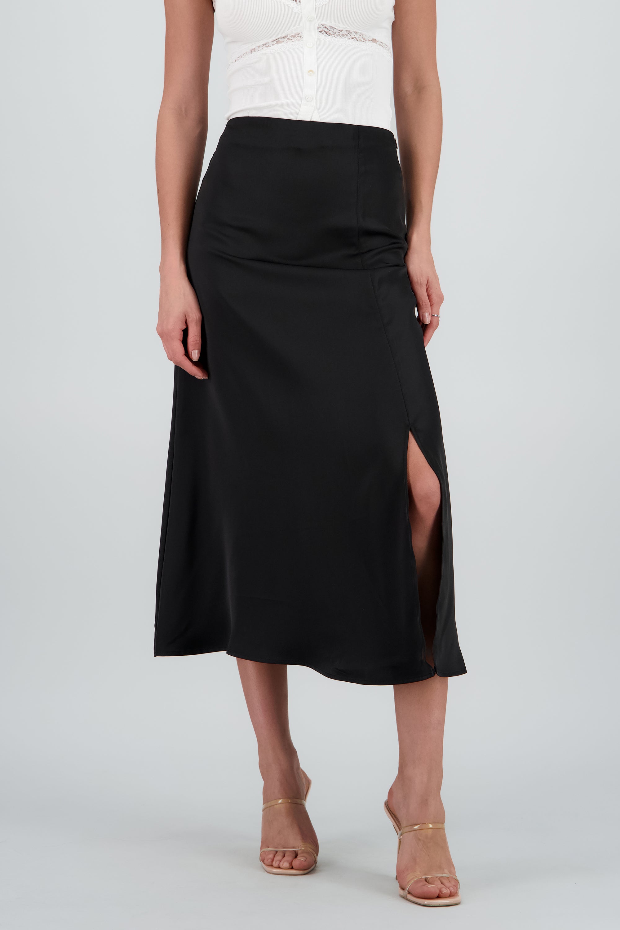 Falda maxi satin liso NEGRO