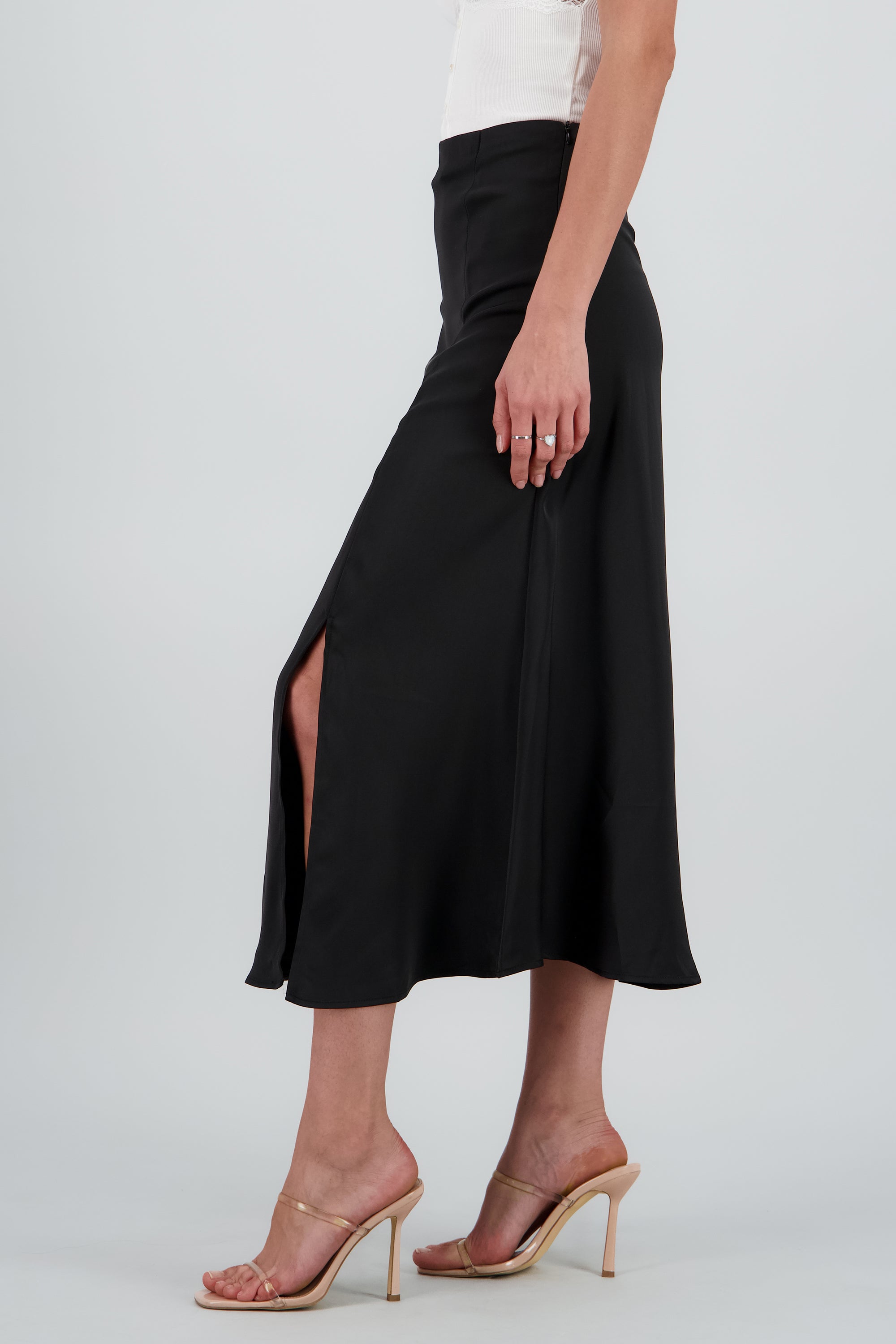 Falda maxi satin liso NEGRO