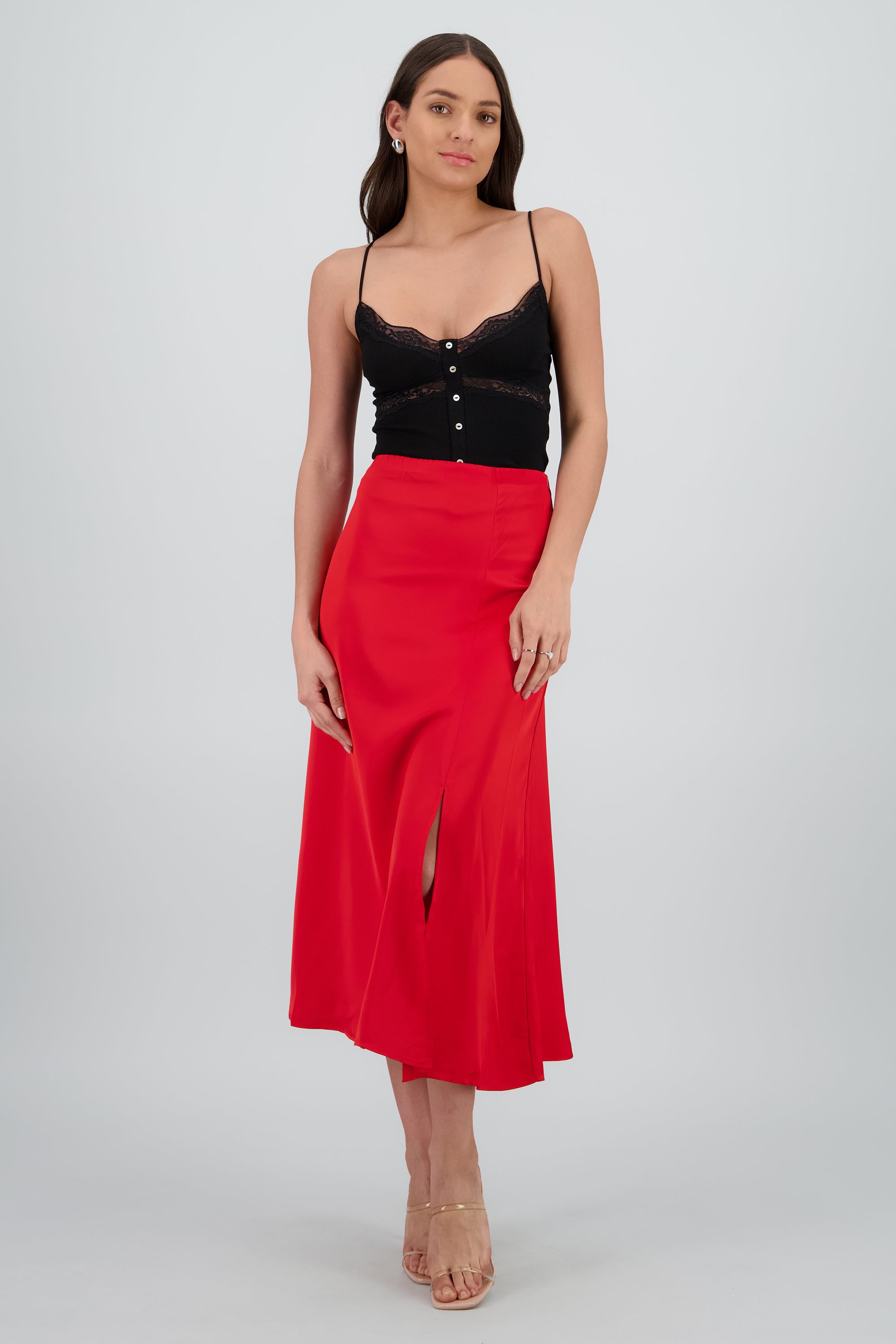 Falda maxi satin liso ROJO
