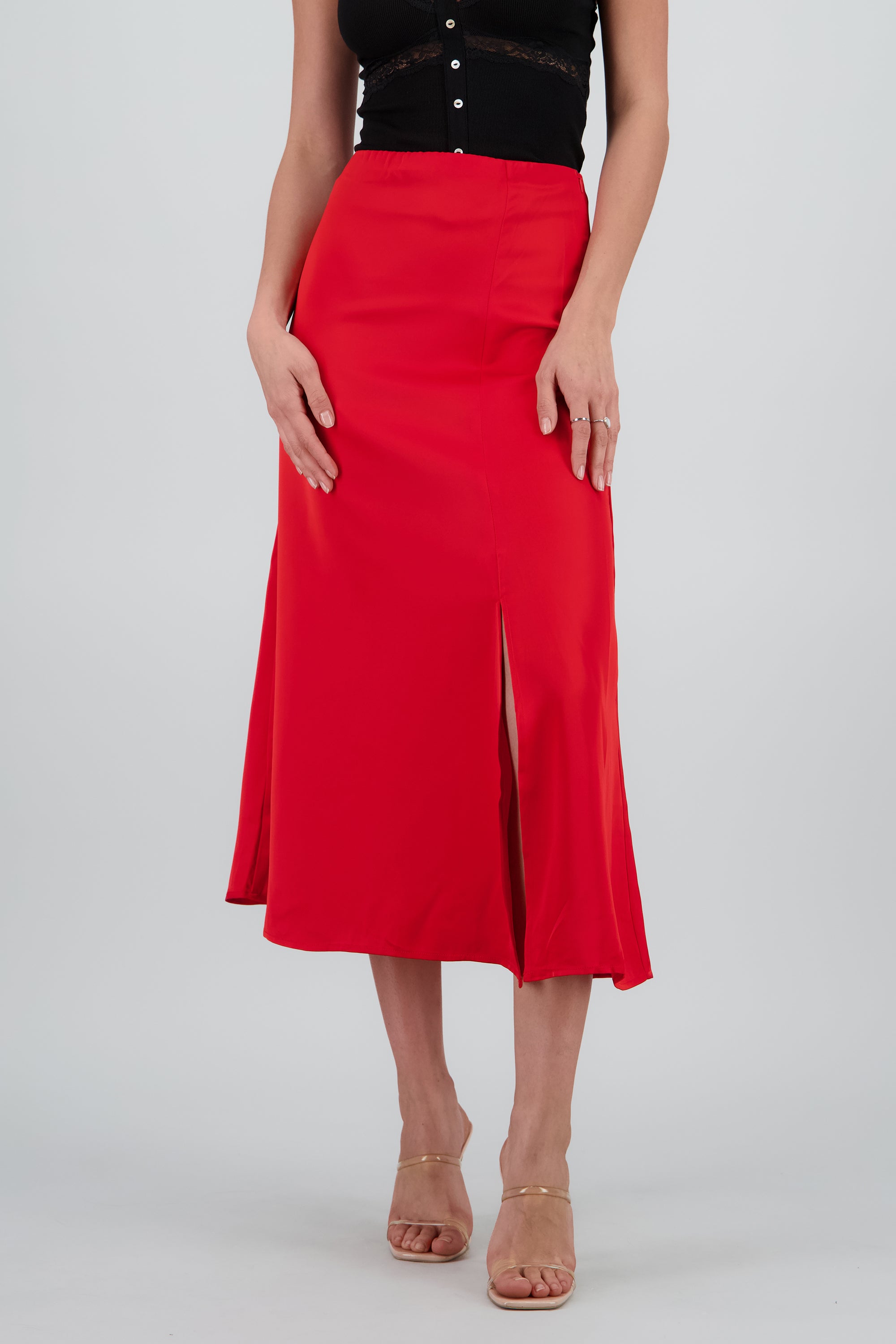 Falda maxi satin liso ROJO