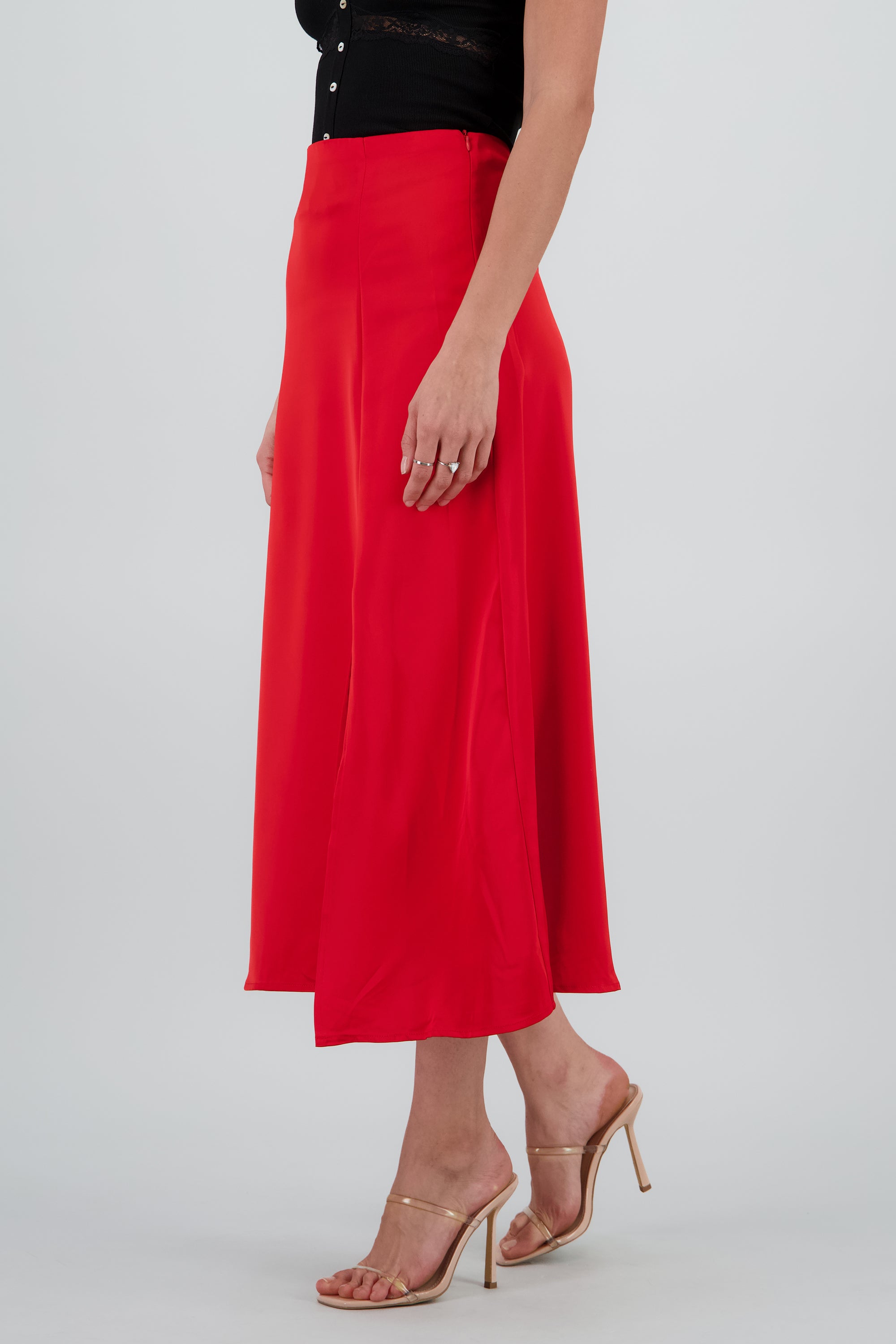 Falda maxi satin liso ROJO