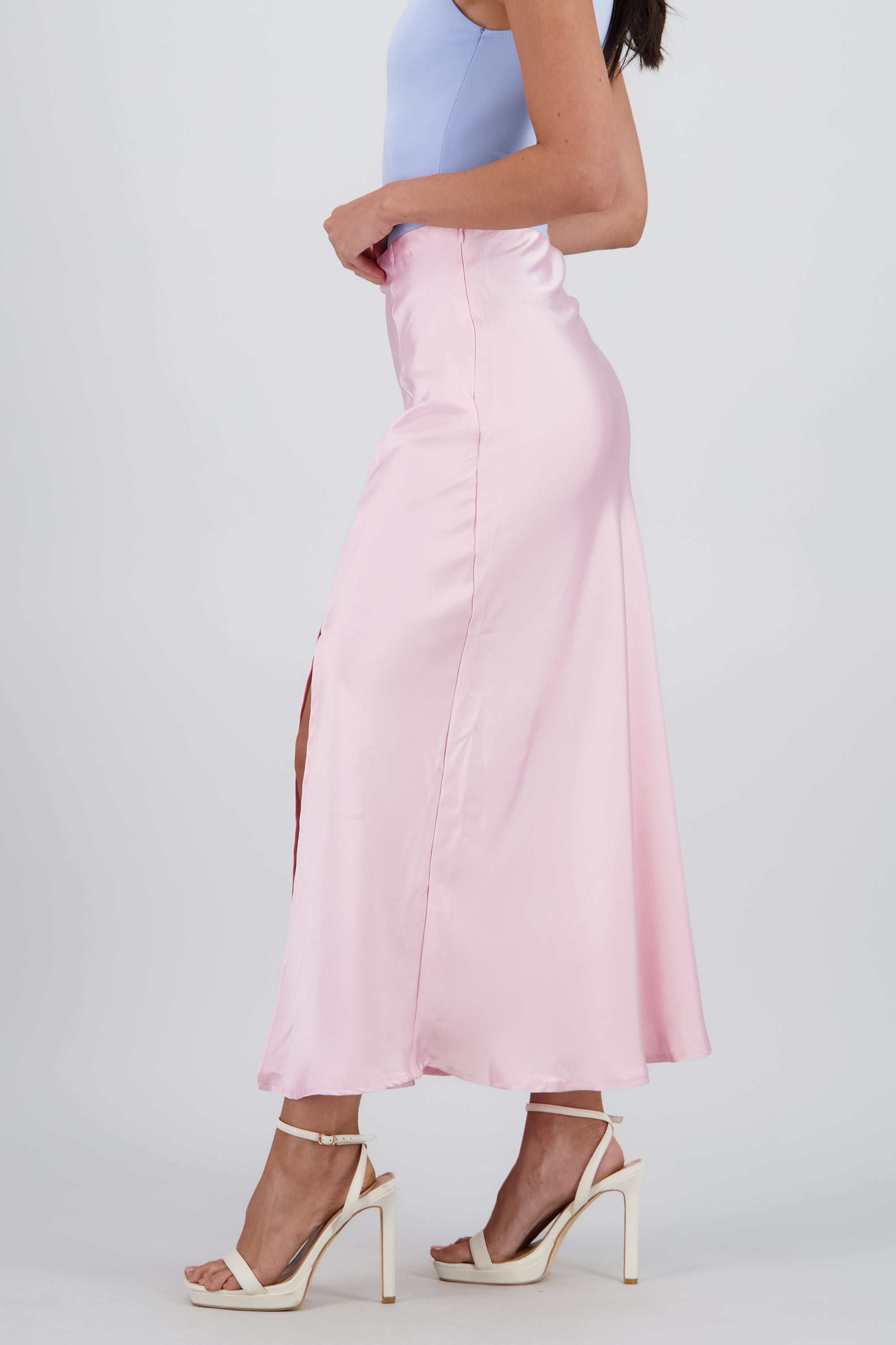 Falda maxi satin liso ROSA
