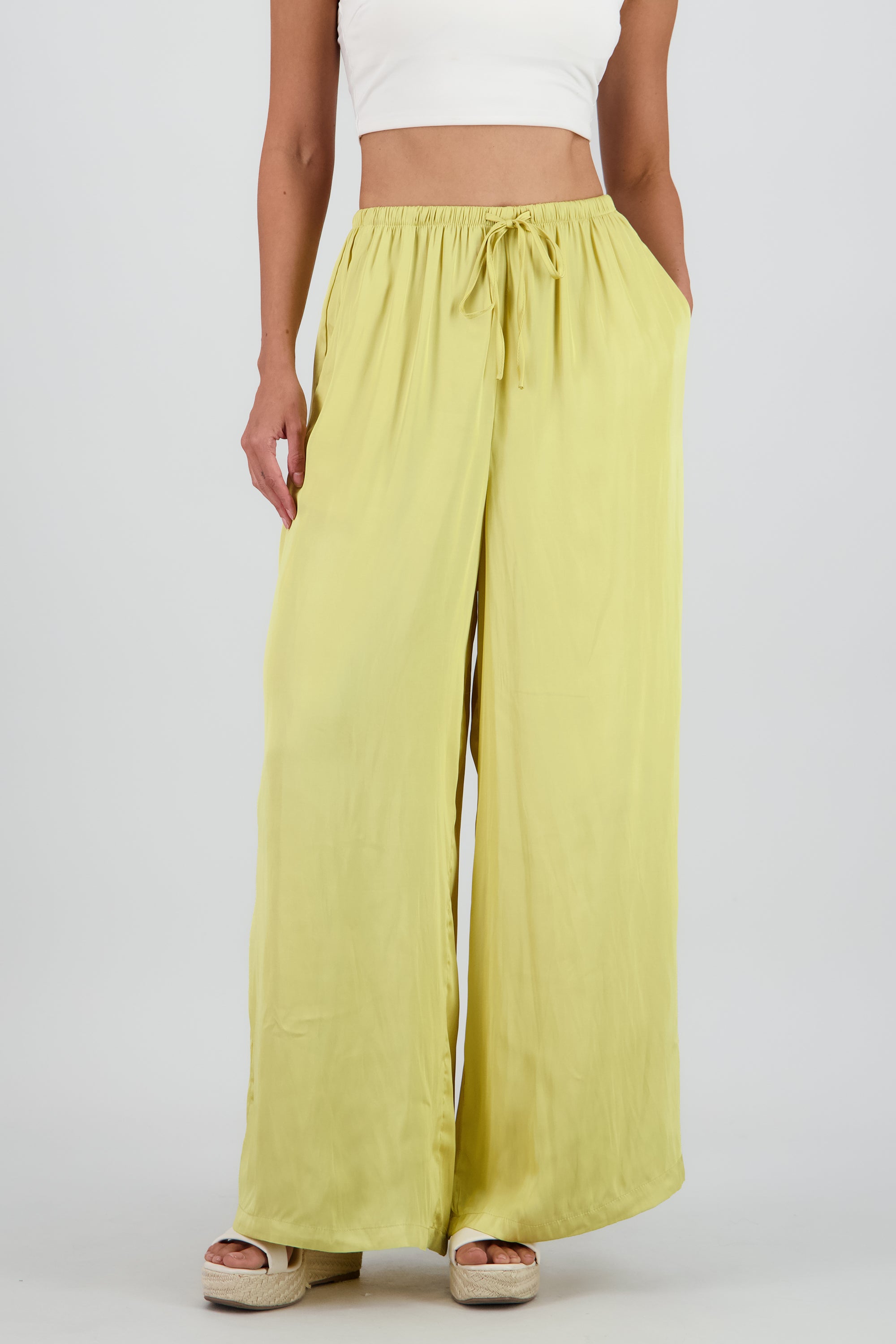 Pantalon fluido detalle jareta AMARILLO