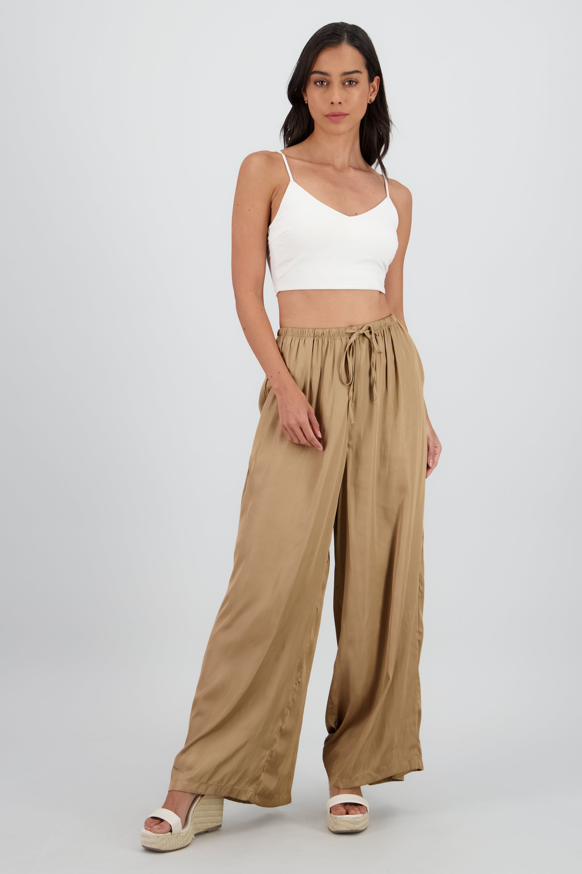Pantalon fluido detalle jareta BEIGE