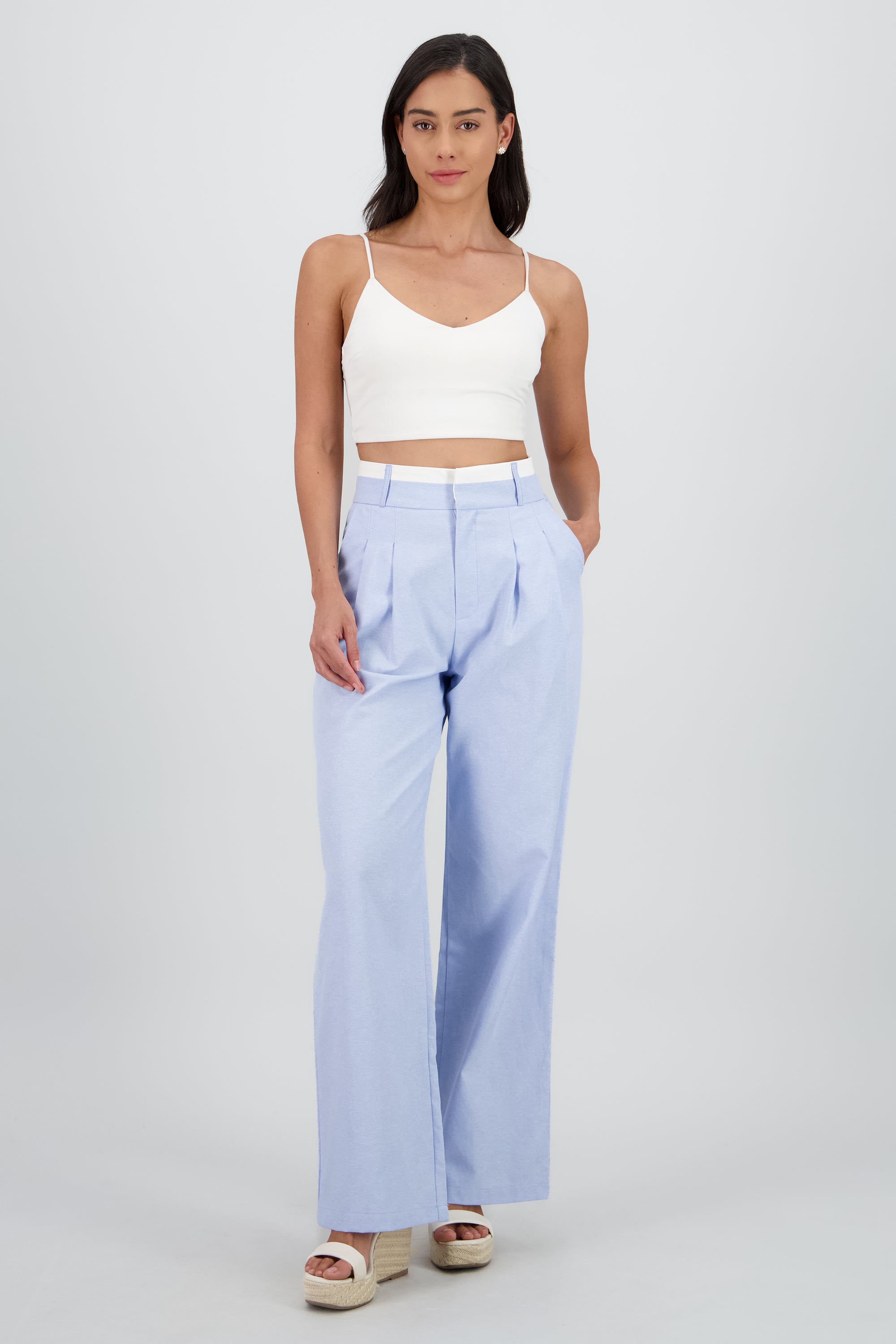 Pantalon recto detalle contraste pretina AZUL