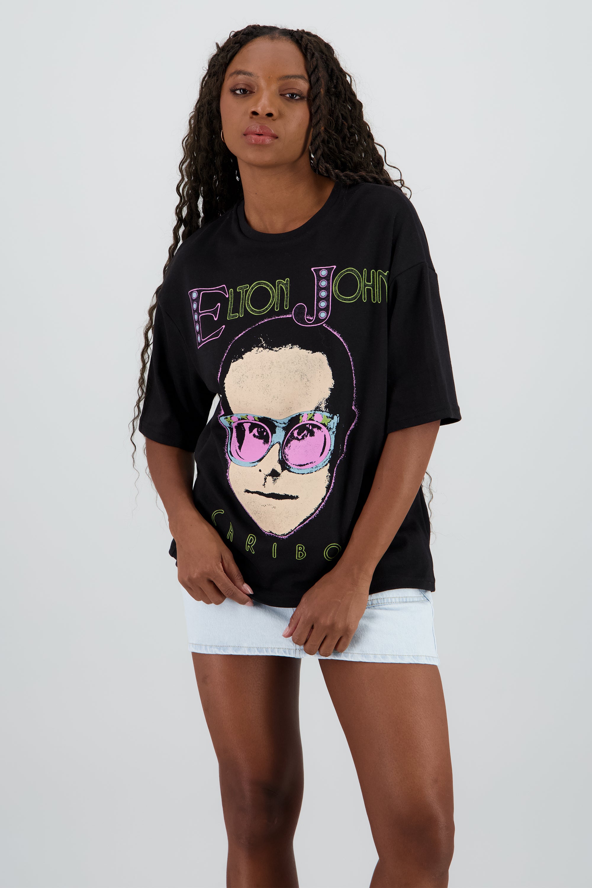 Playera Elton John estampado frente espalda NEGRO