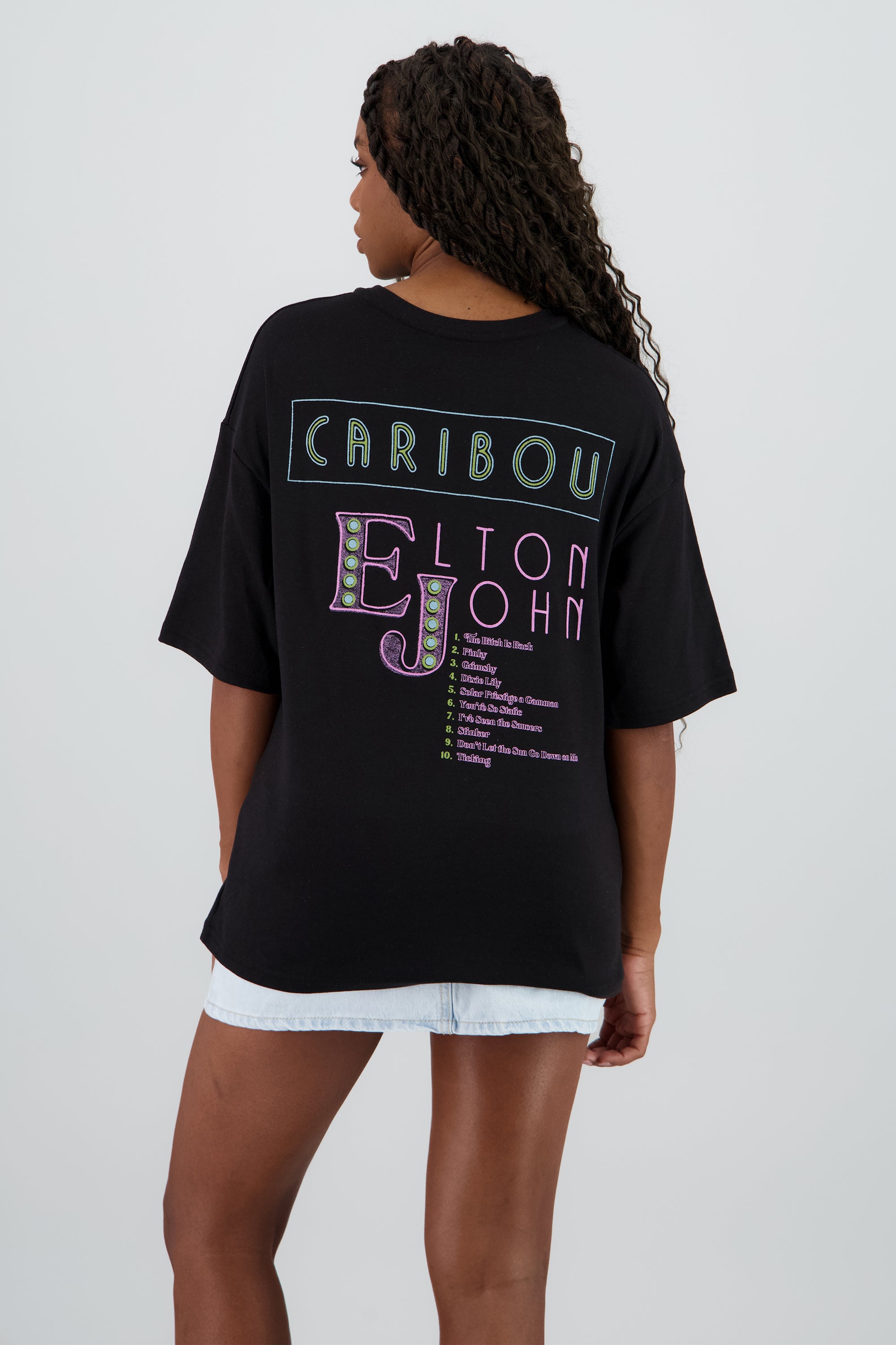 Playera Elton John estampado frente espalda NEGRO