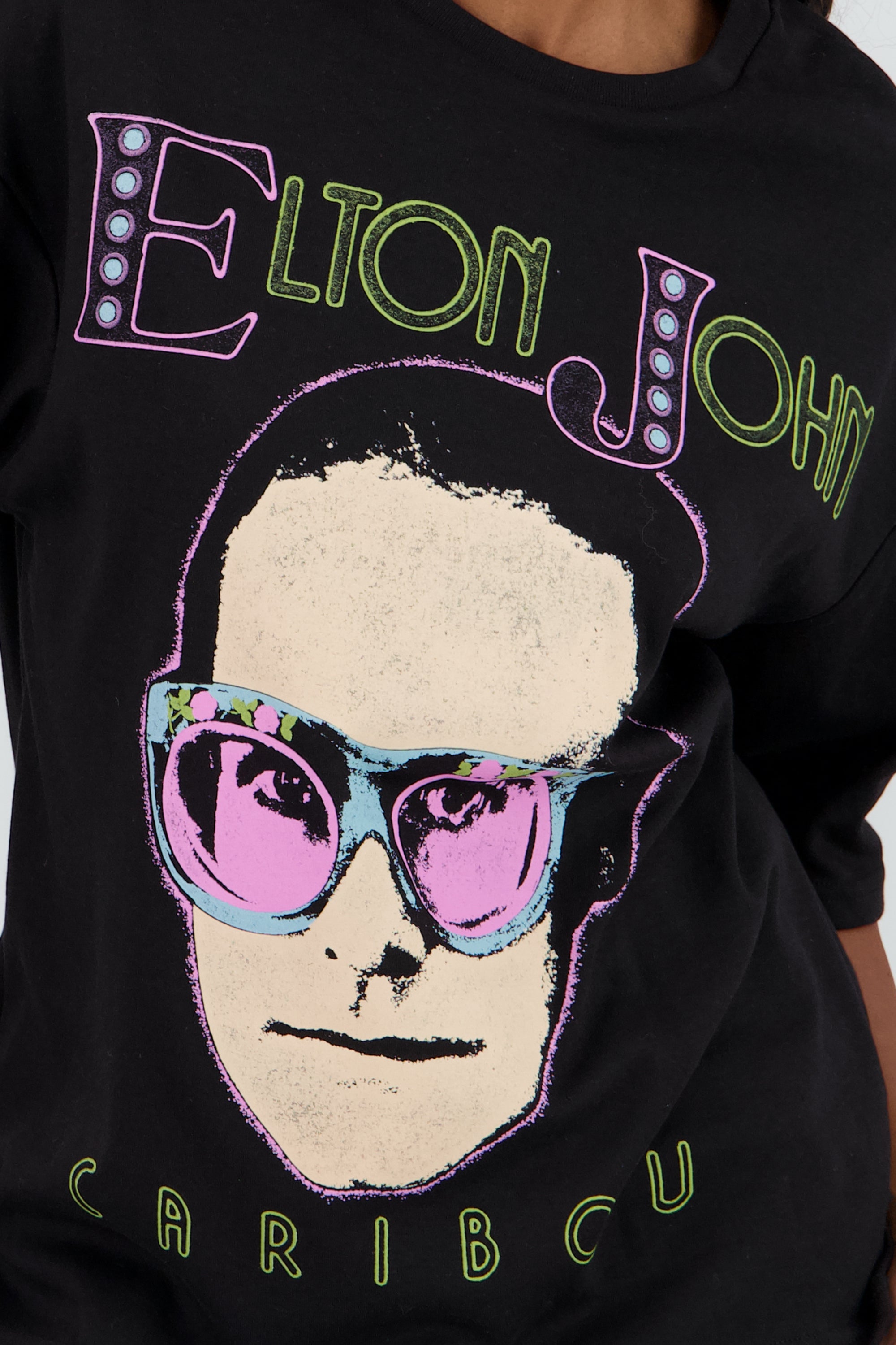 Playera Elton John estampado frente espalda NEGRO