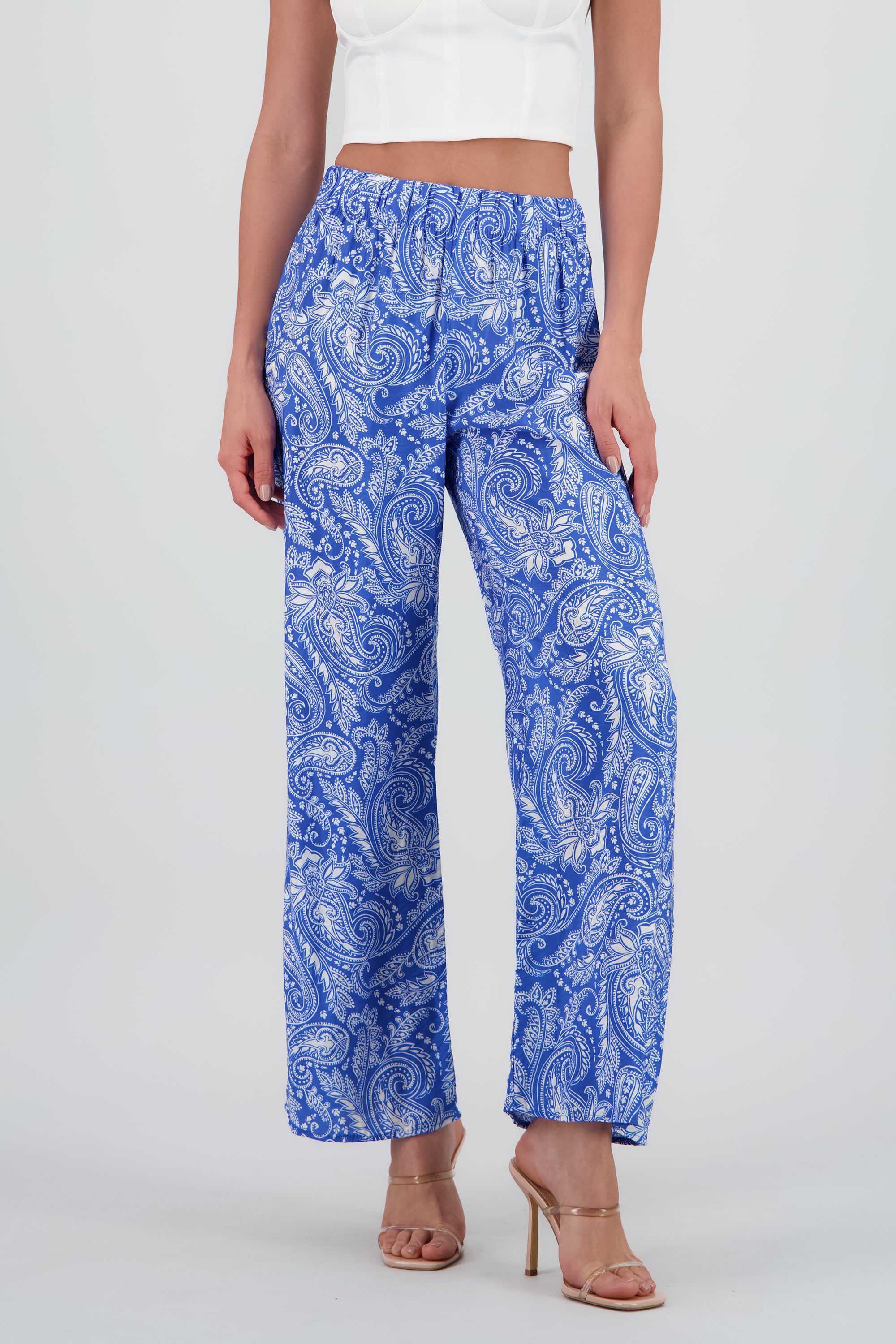 Pantalon amplio fluido detalle resorte AZUL COMBO