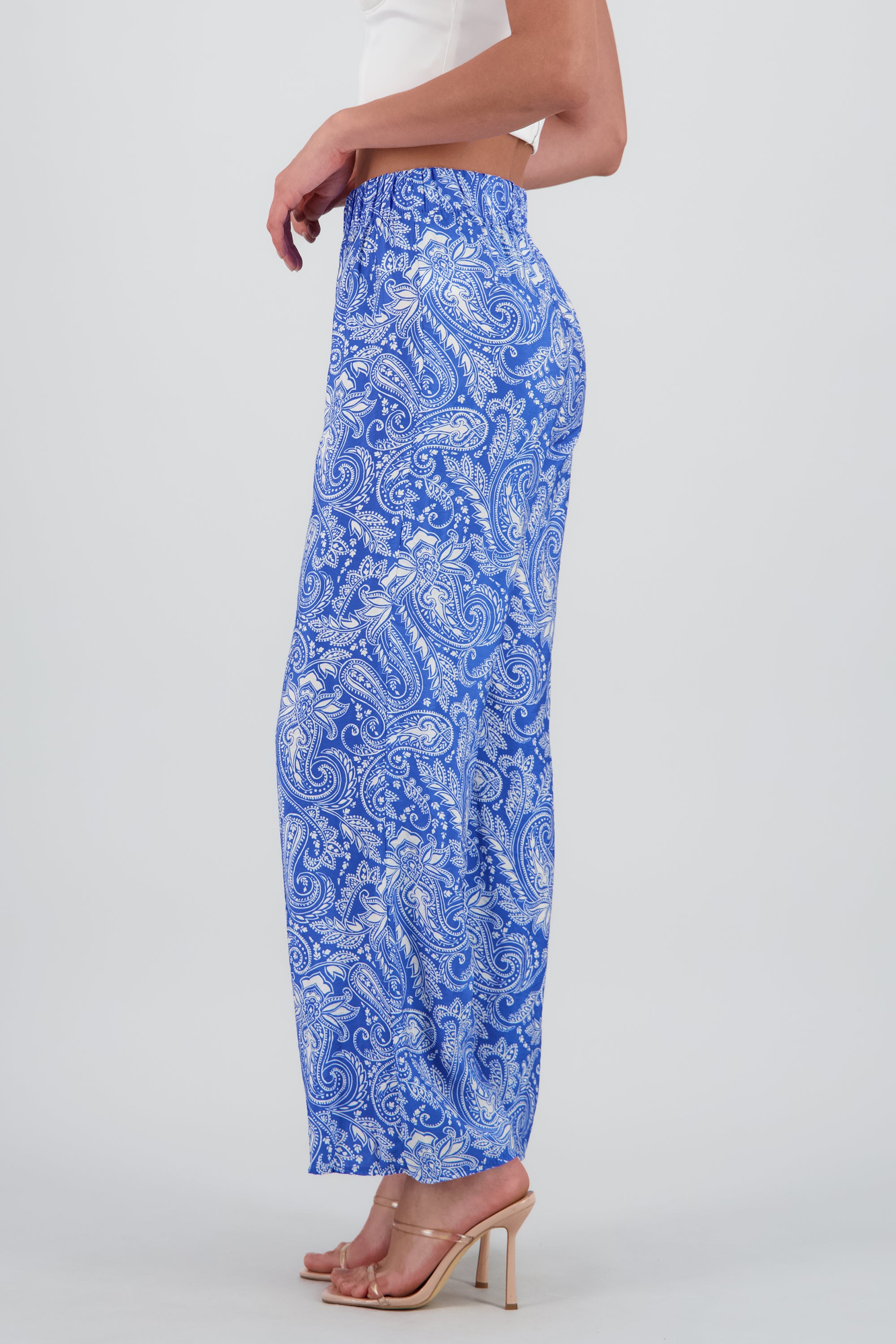 Pantalon amplio fluido detalle resorte AZUL COMBO