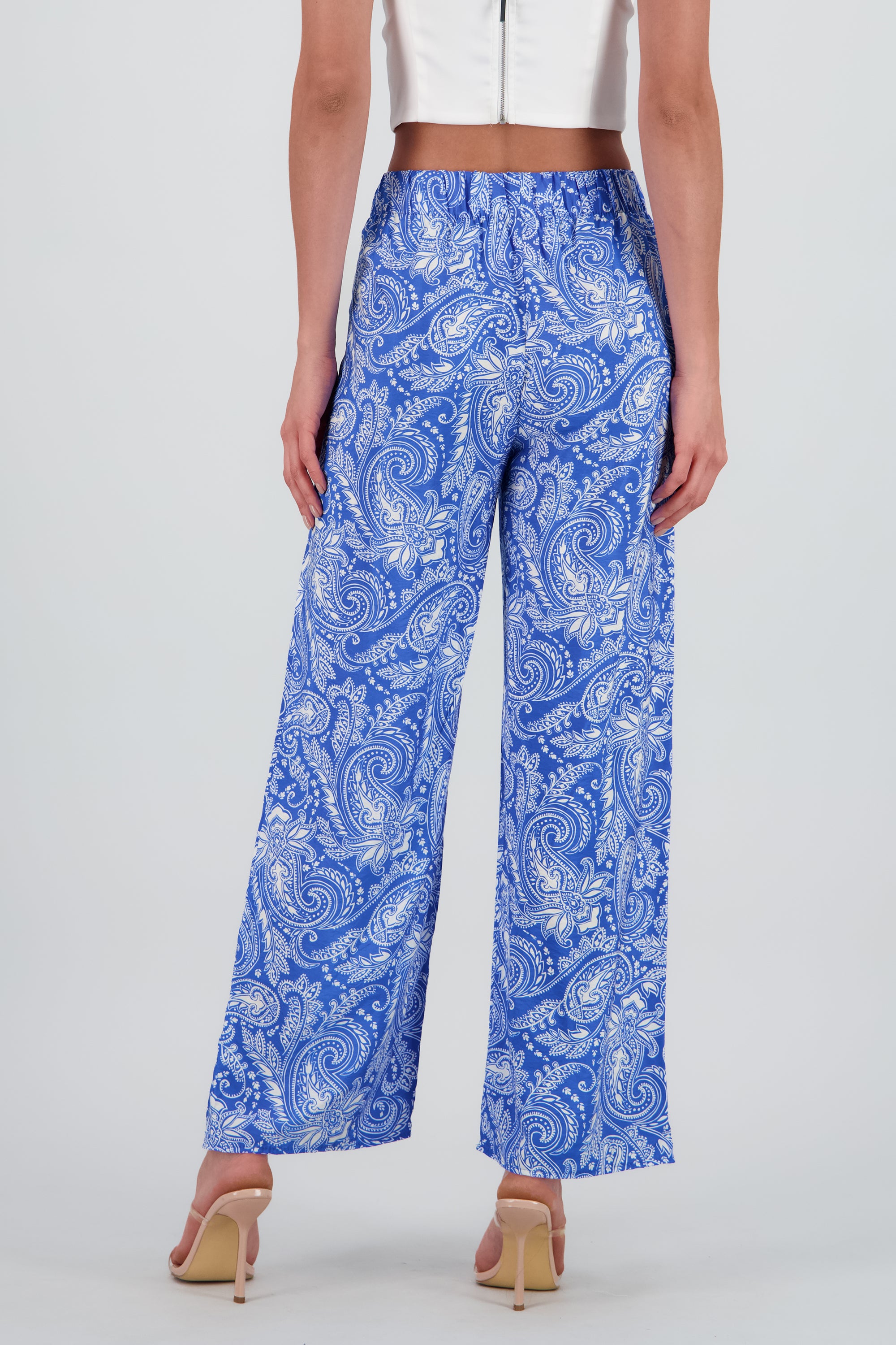 Pantalon amplio fluido detalle resorte AZUL COMBO