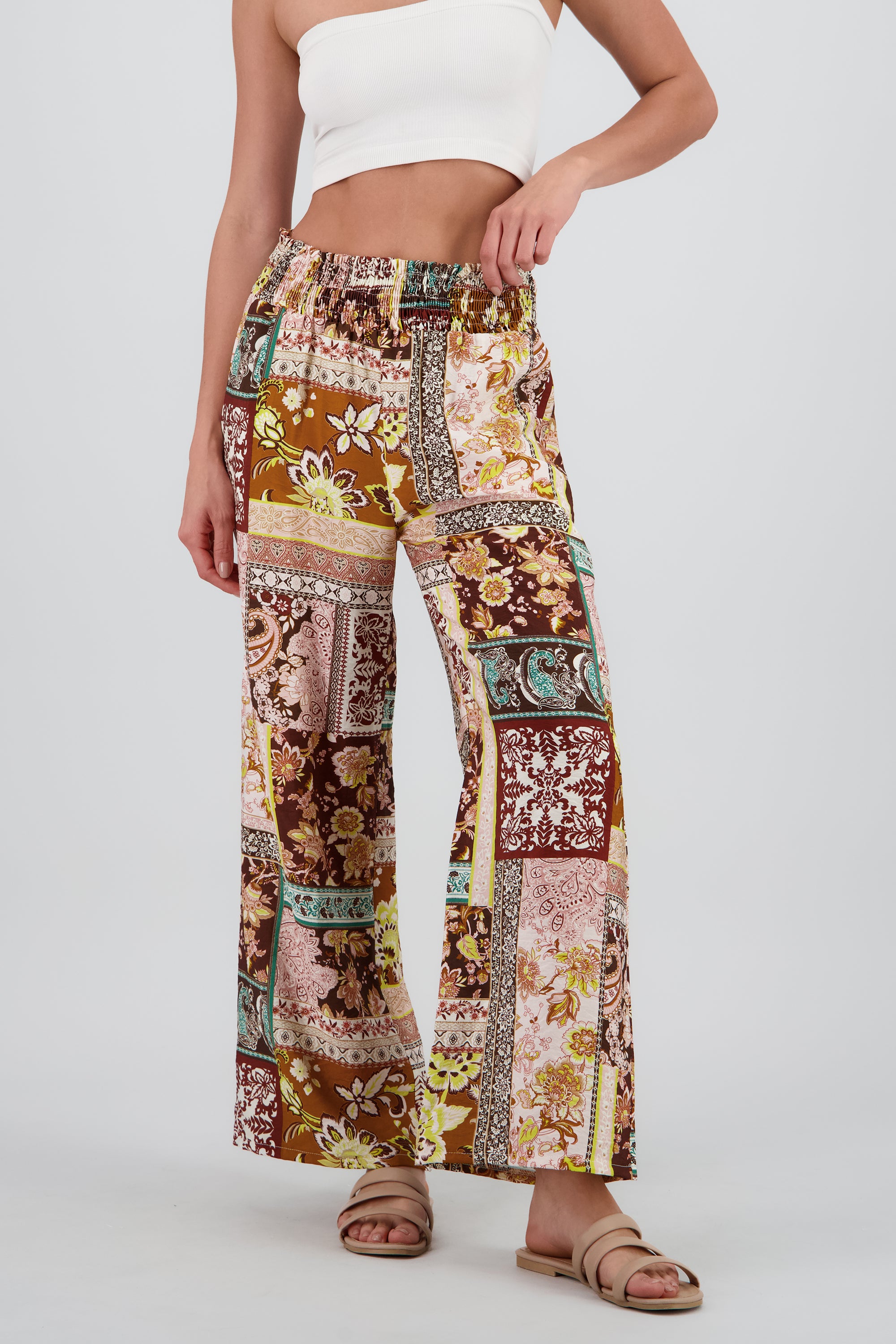 Pantalon amplio smock pretina VINO COMBO