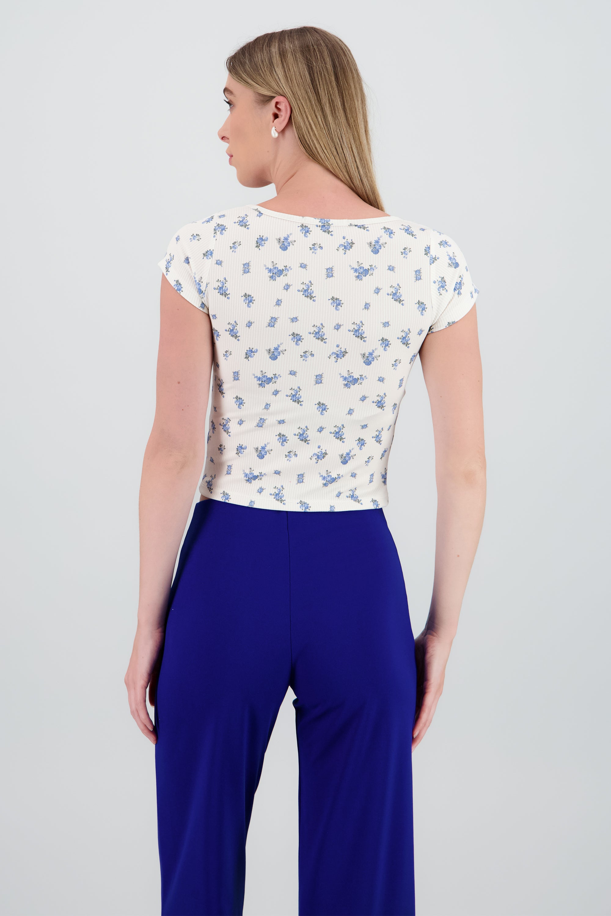 Top manga corta escote cuadrado estampado BLANCO COMBO