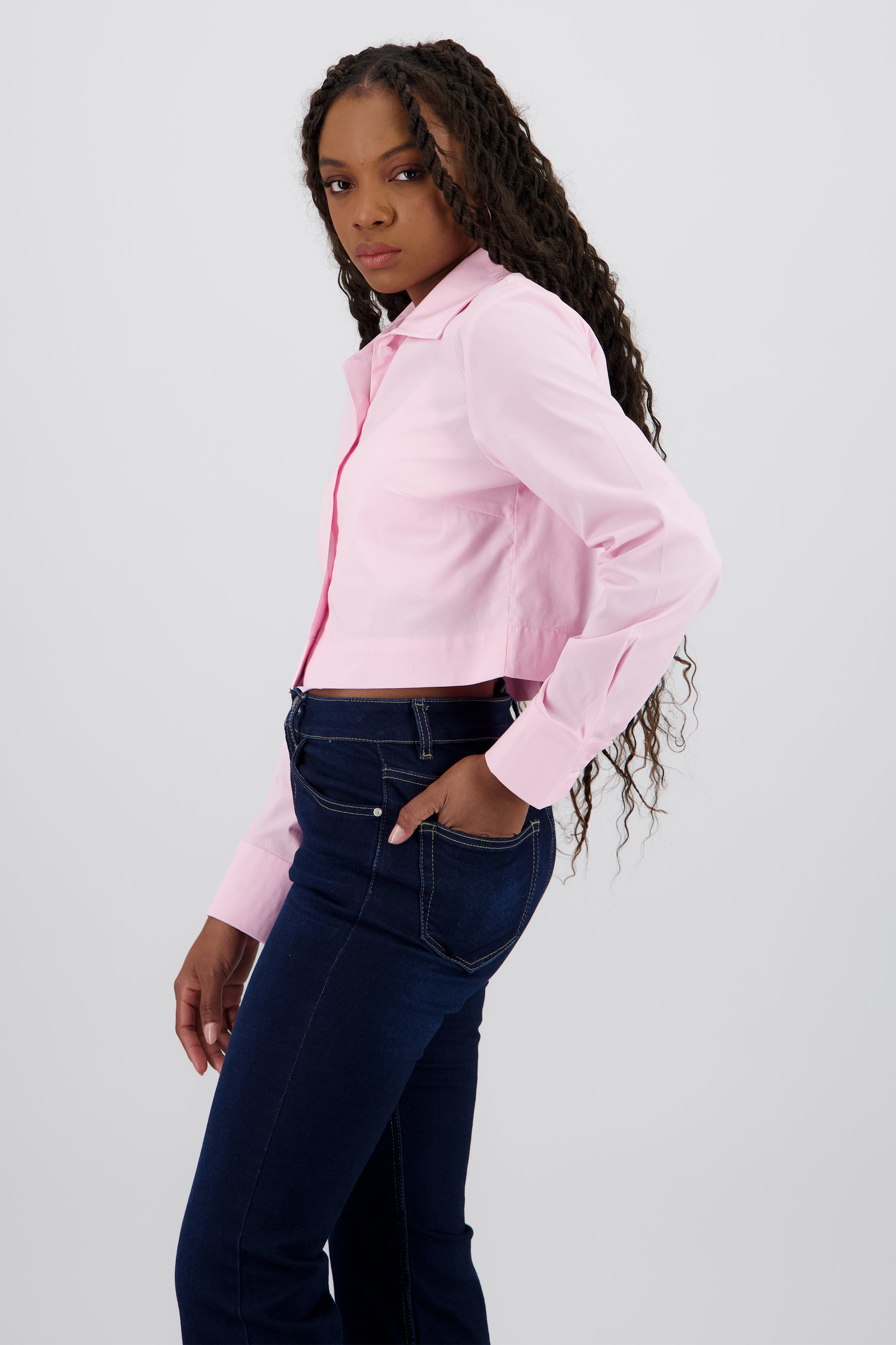 Camisa crop manga larga cuello ROSA PASTEL