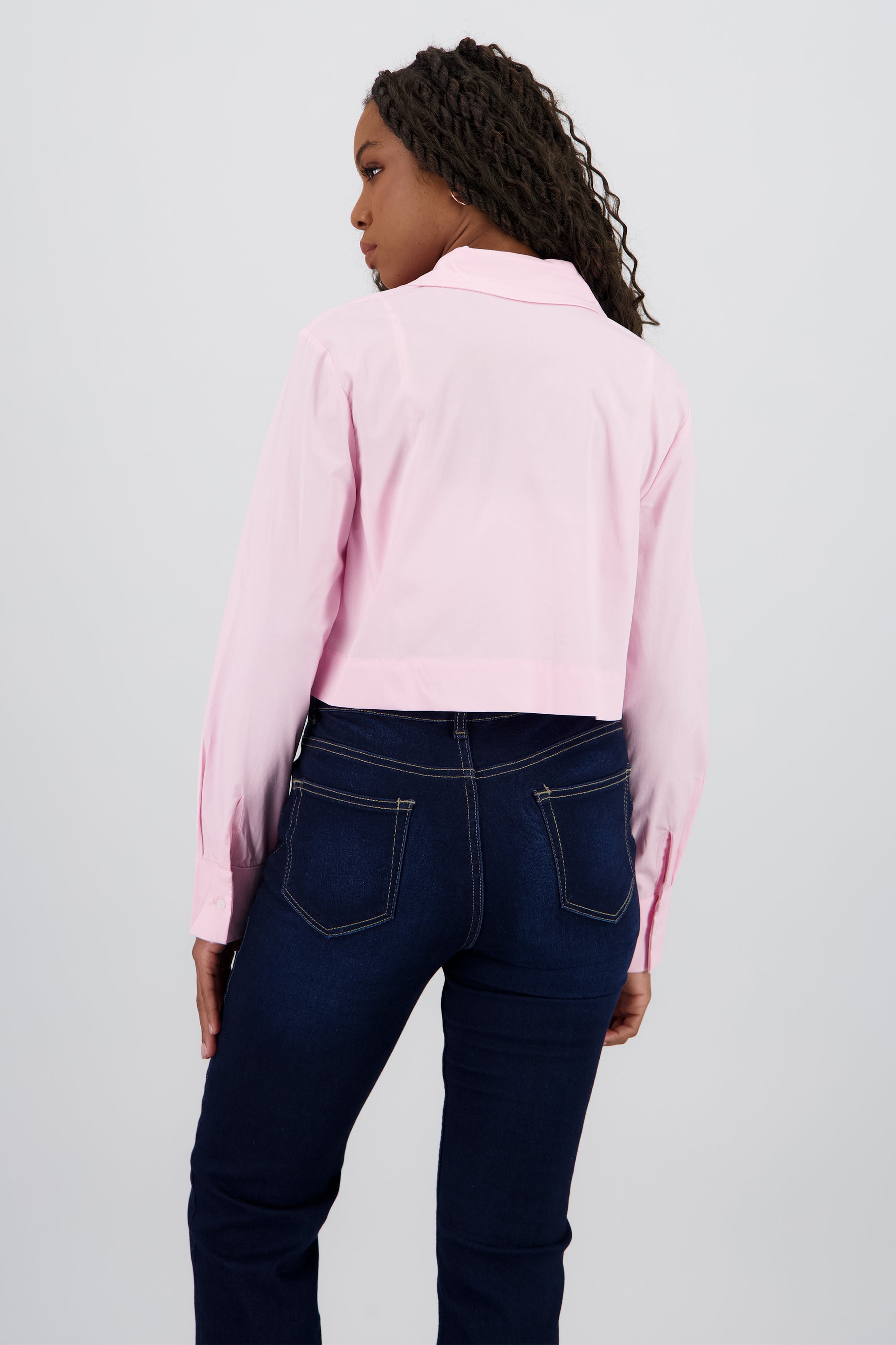 Camisa crop manga larga cuello ROSA PASTEL