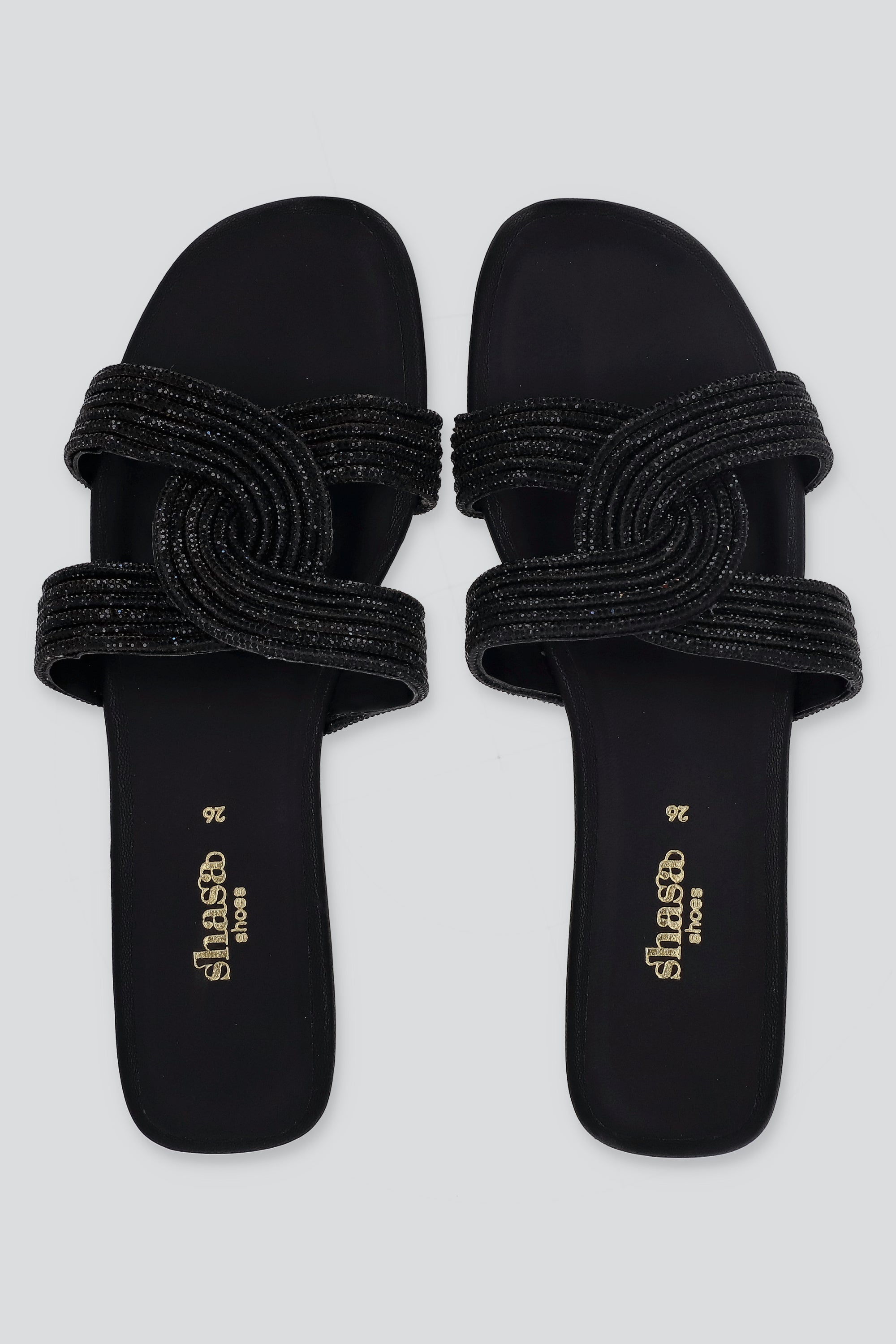 Sandalia tiras brillos entrelazados NEGRO