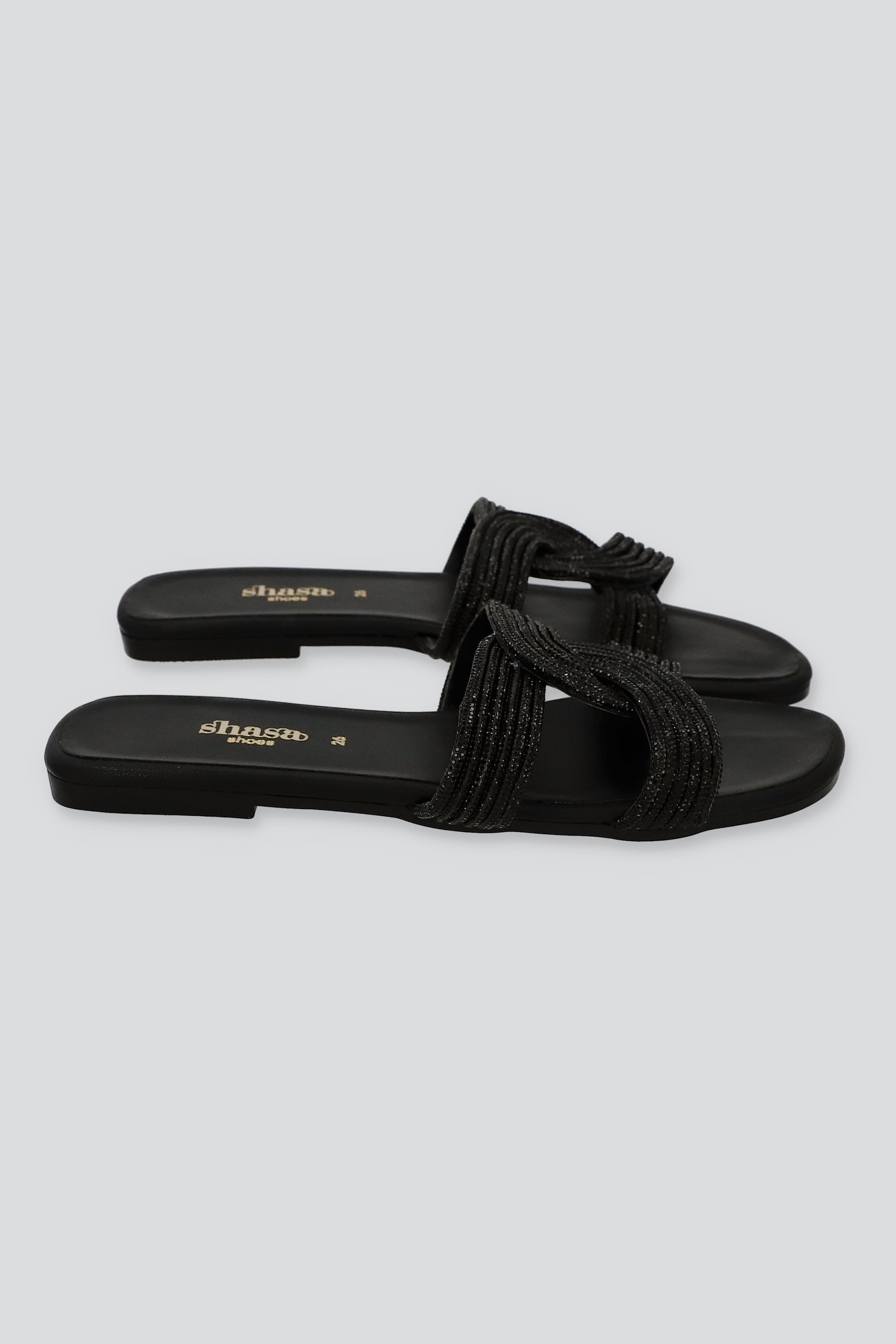 Sandalia tiras brillos entrelazados NEGRO