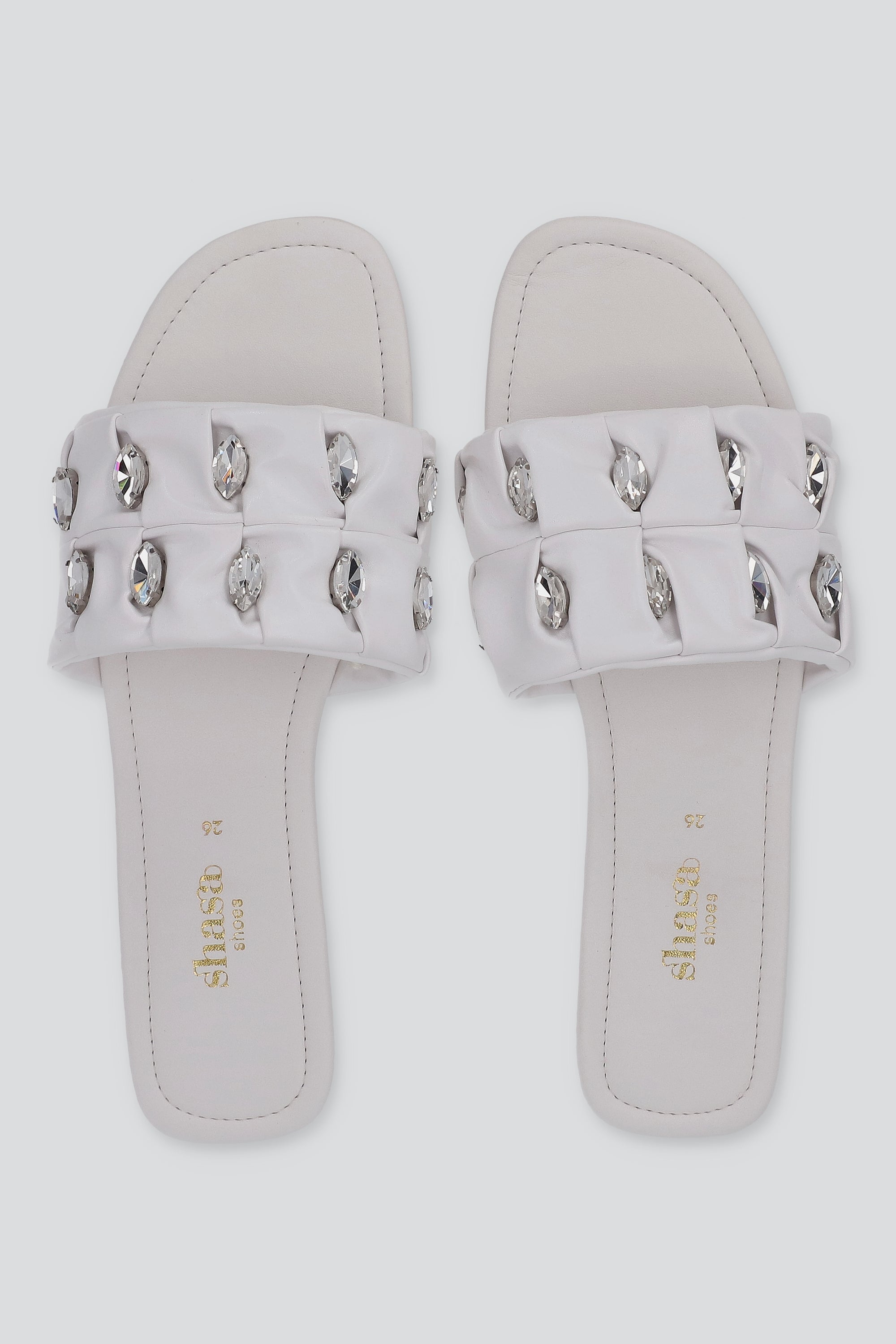 Sandalia tira ancha pliegues gemas grandes BLANCO