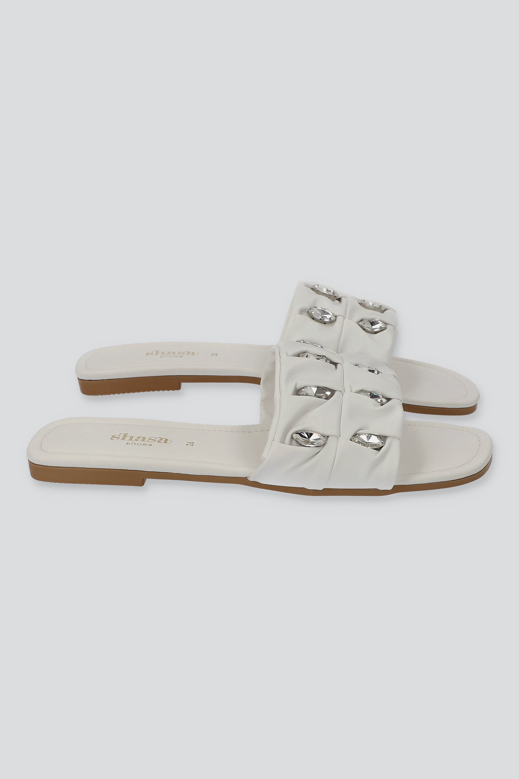Sandalia tira ancha pliegues gemas grandes BLANCO