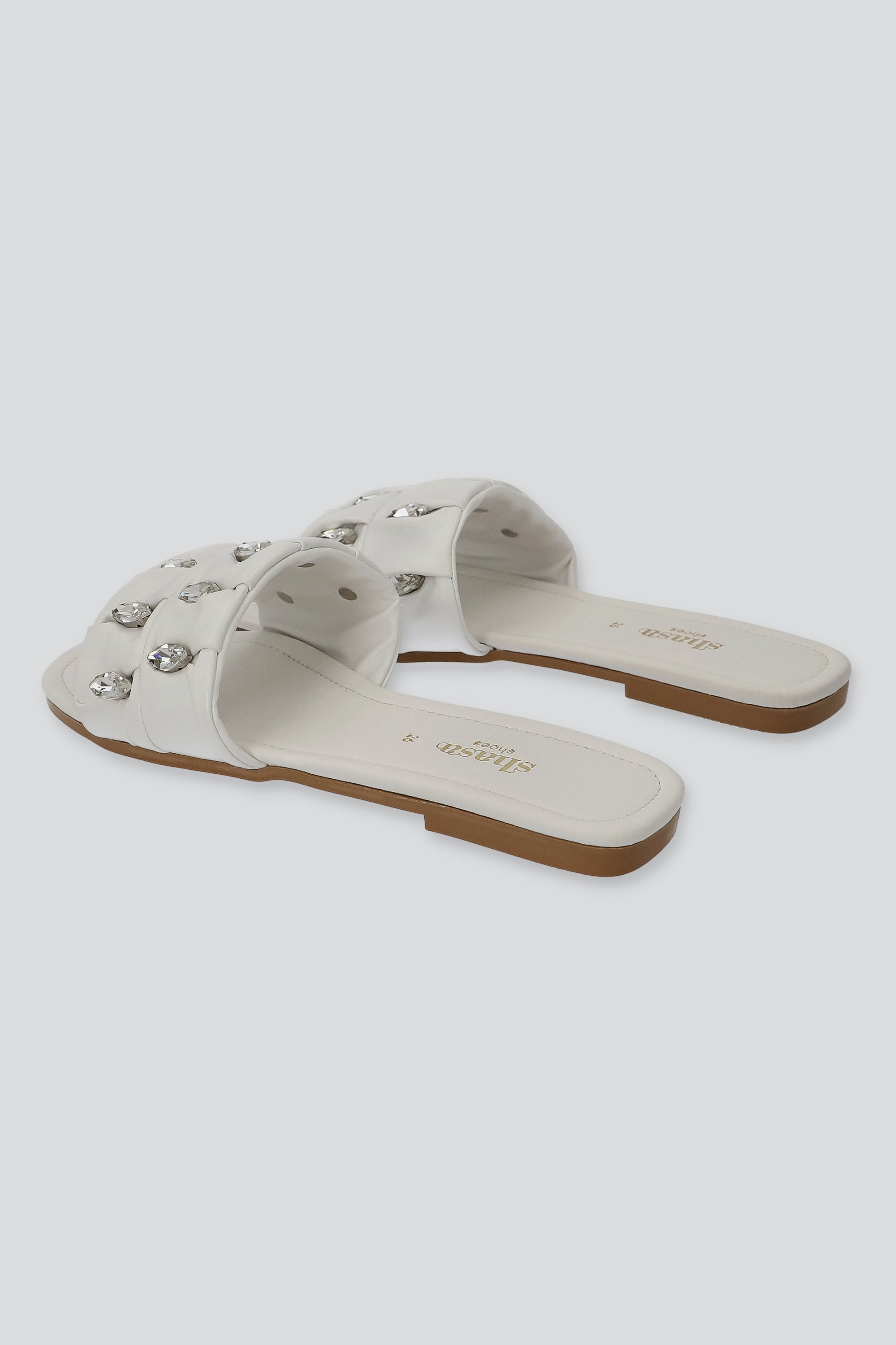 Sandalia tira ancha pliegues gemas grandes BLANCO