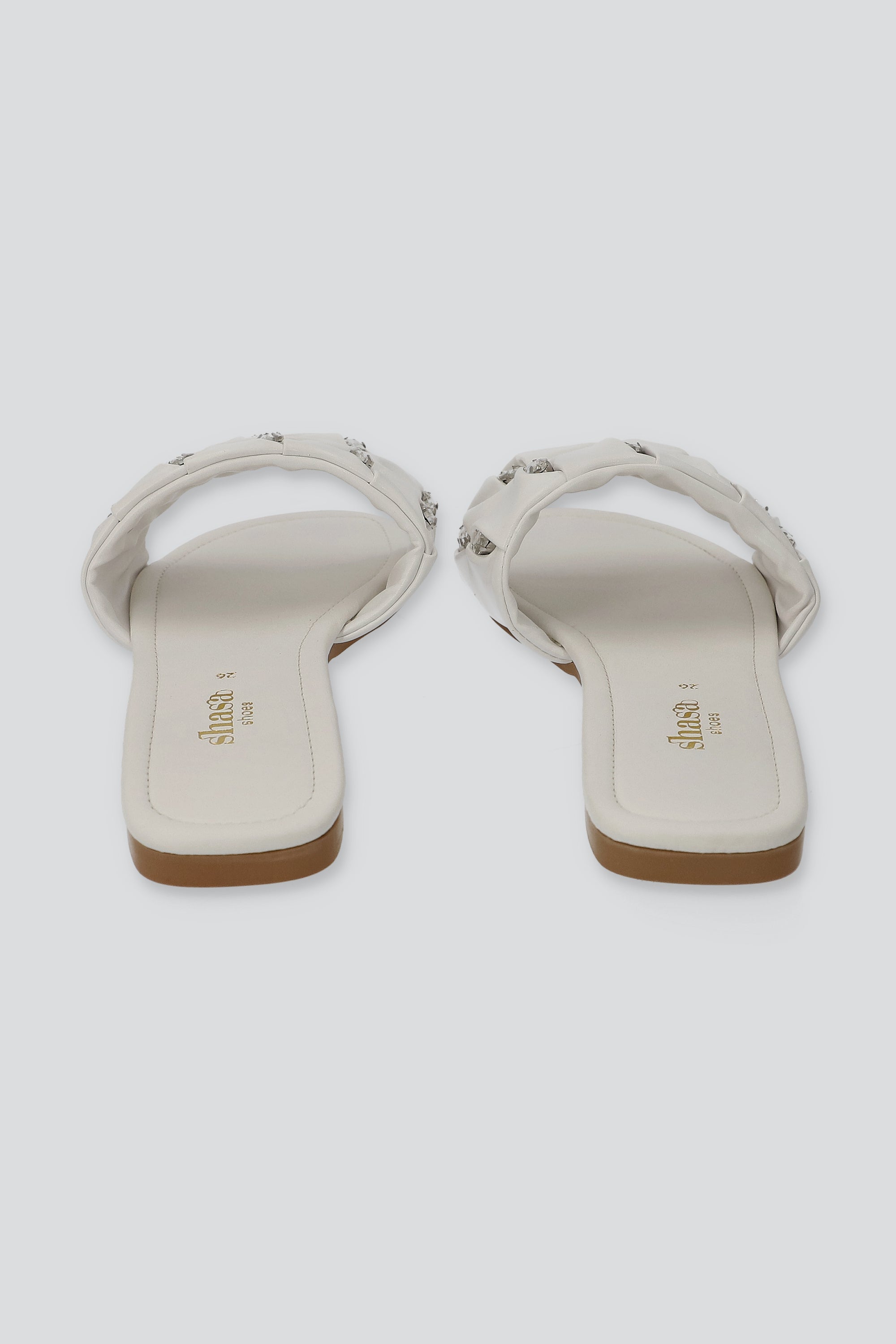 Sandalia tira ancha pliegues gemas grandes BLANCO