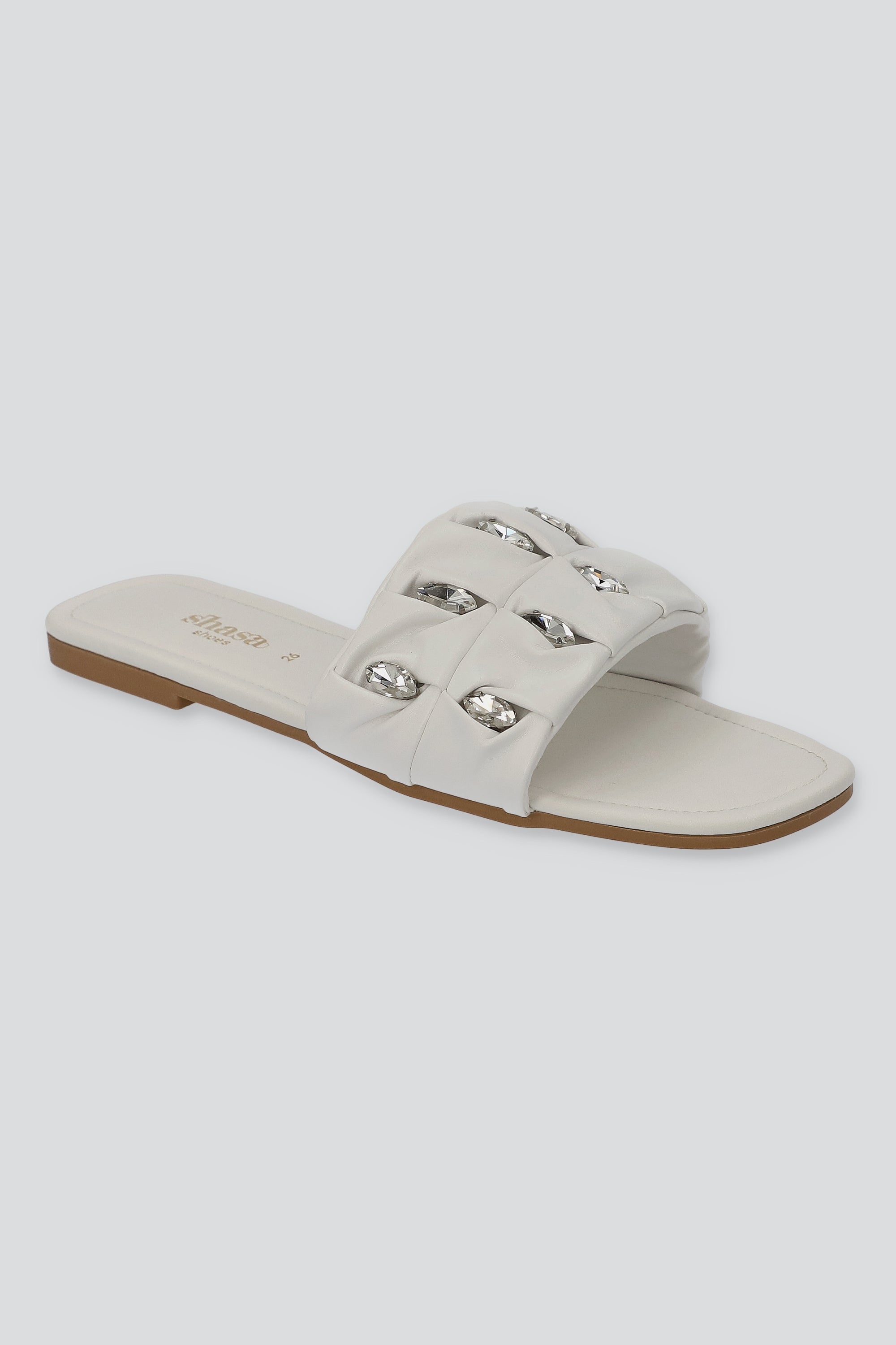 Sandalia tira ancha pliegues gemas grandes BLANCO