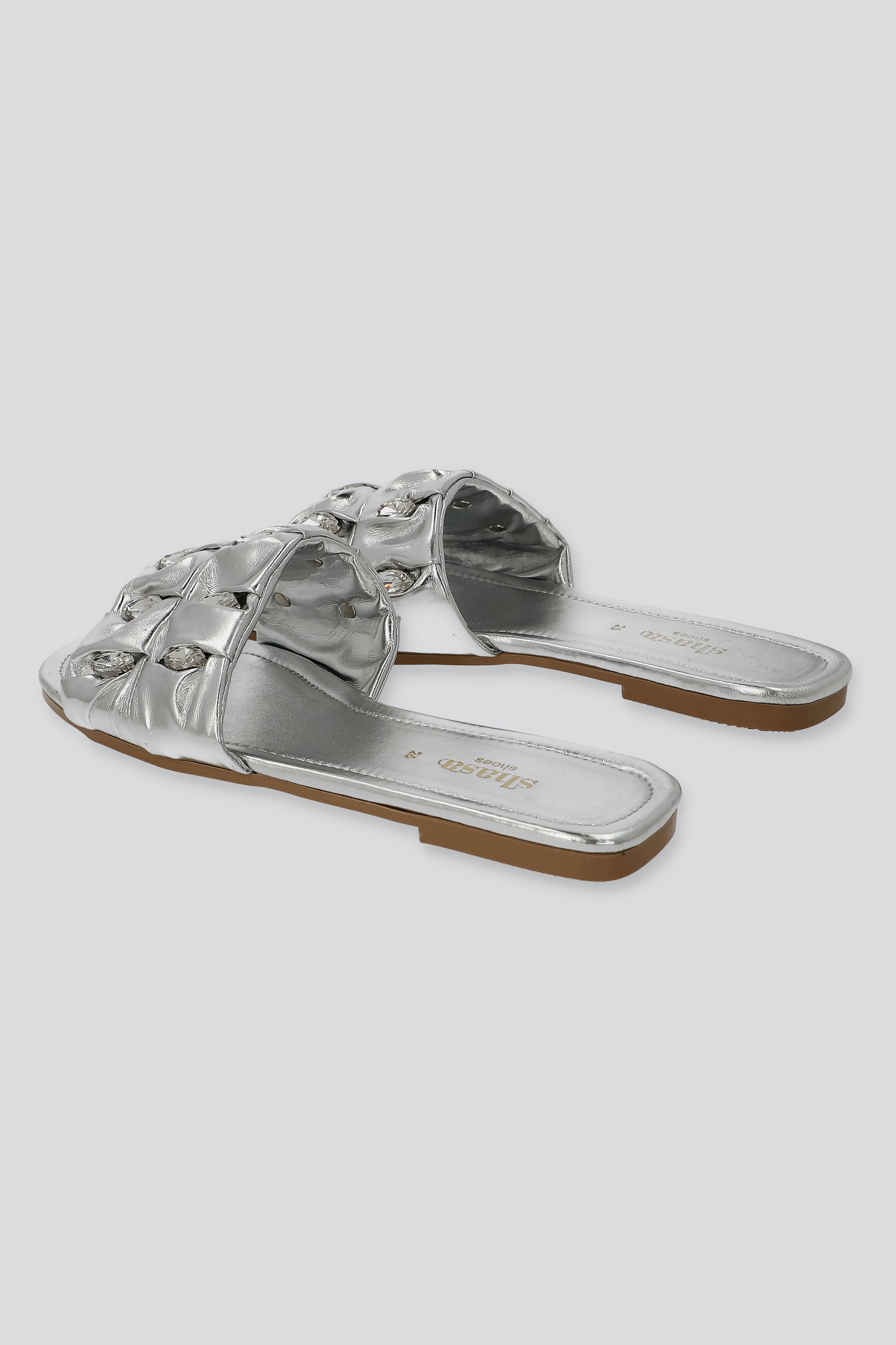 Sandalia tira ancha pliegues gemas grandes PLATA