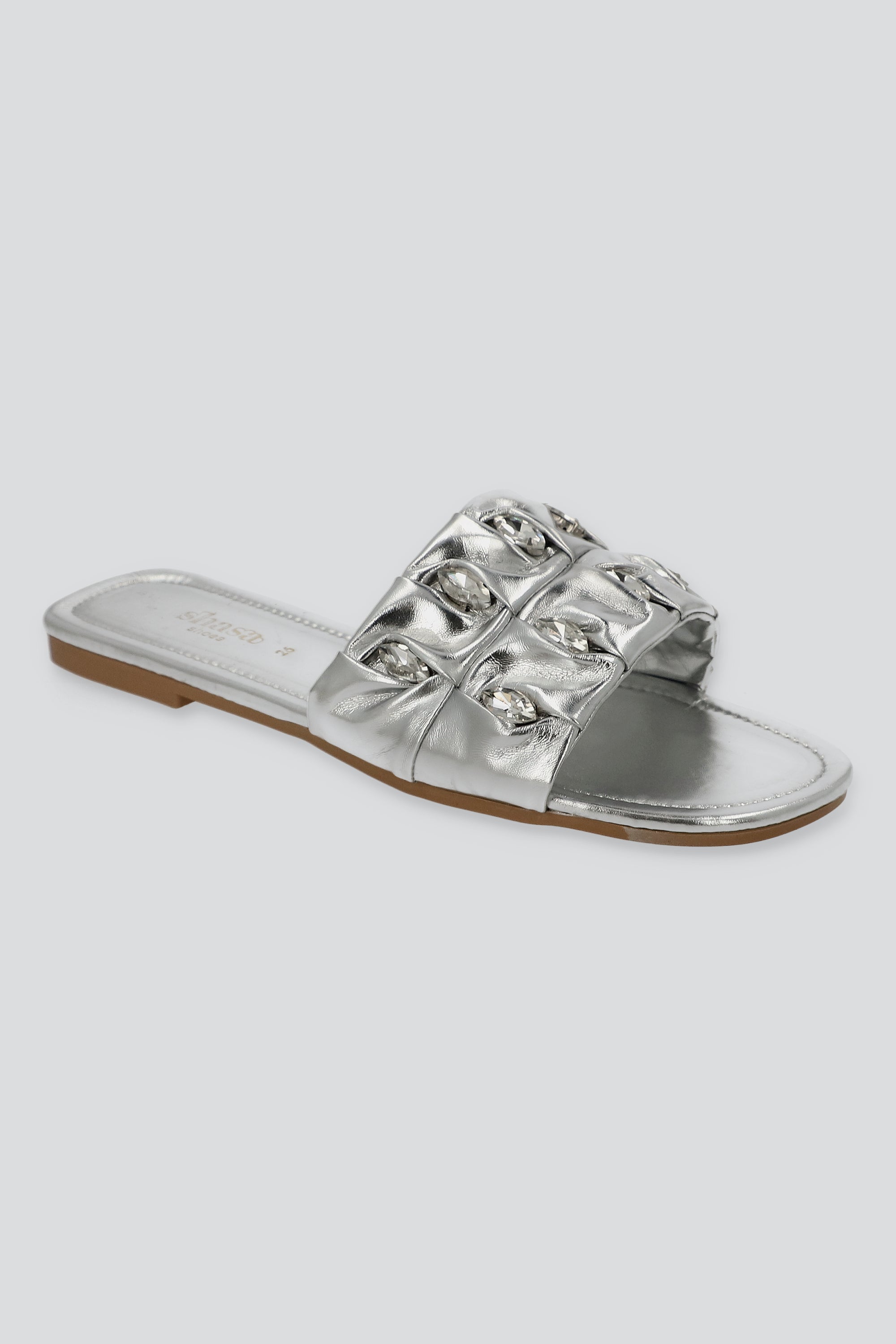 Sandalia tira ancha pliegues gemas grandes PLATA