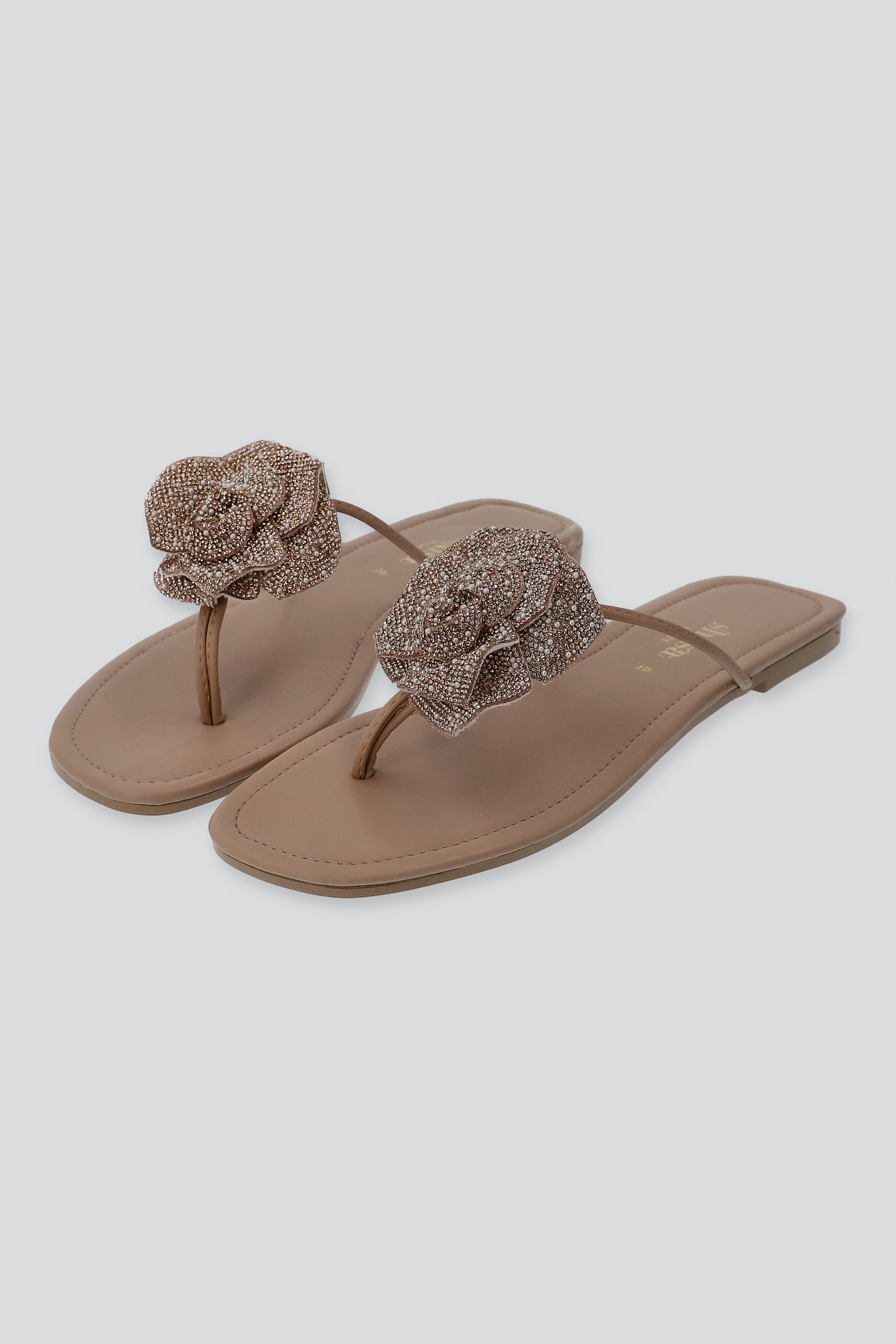 Sandala pata de gallo brillos flor BLUSH