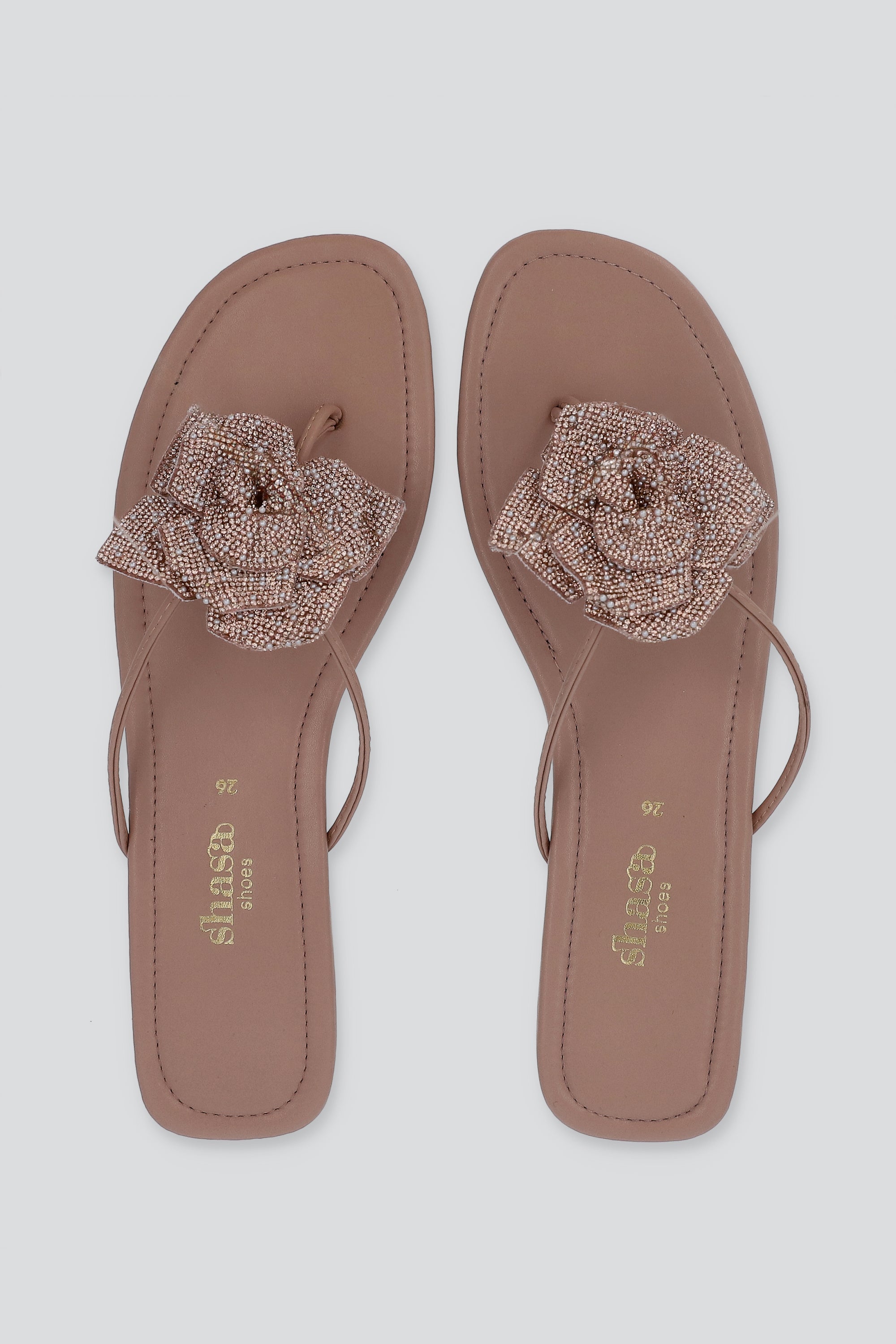 Sandala pata de gallo brillos flor BLUSH