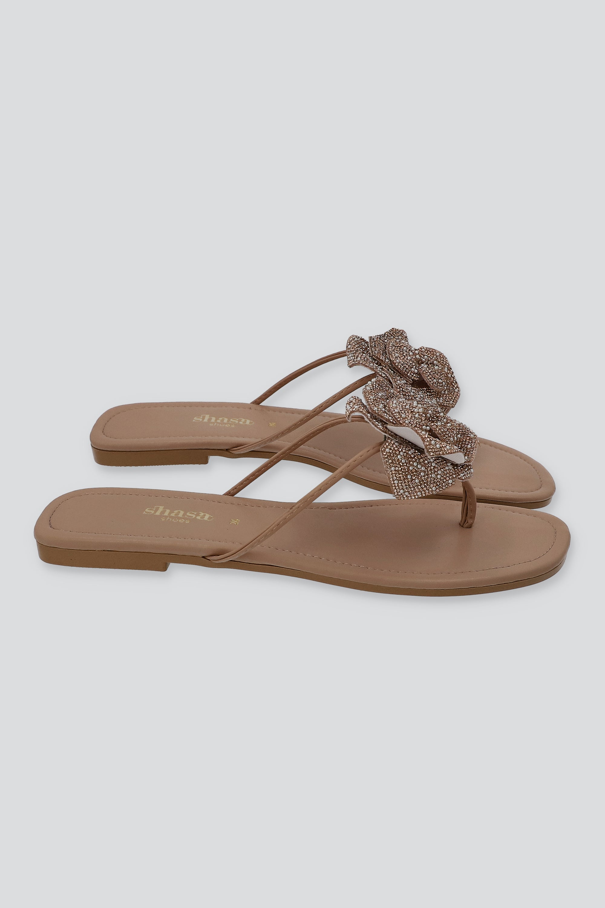 Sandala pata de gallo brillos flor BLUSH