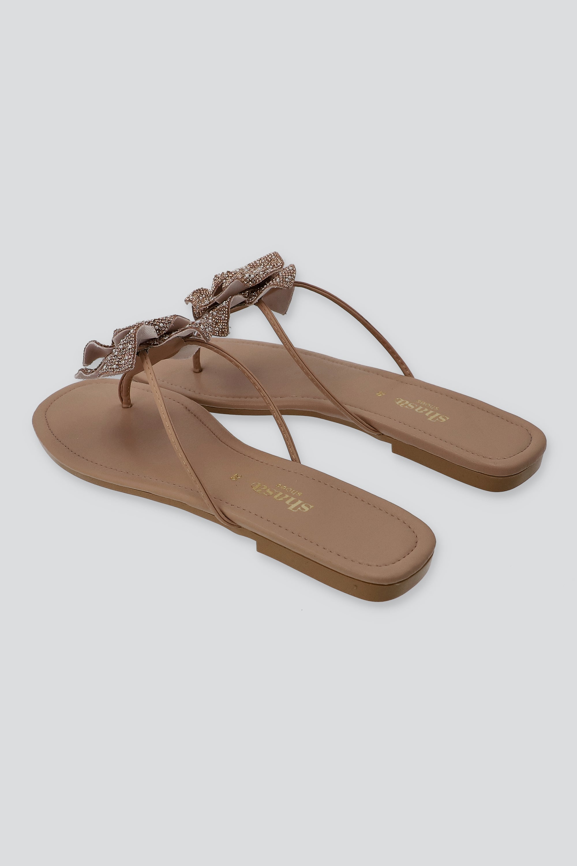 Sandala pata de gallo brillos flor BLUSH