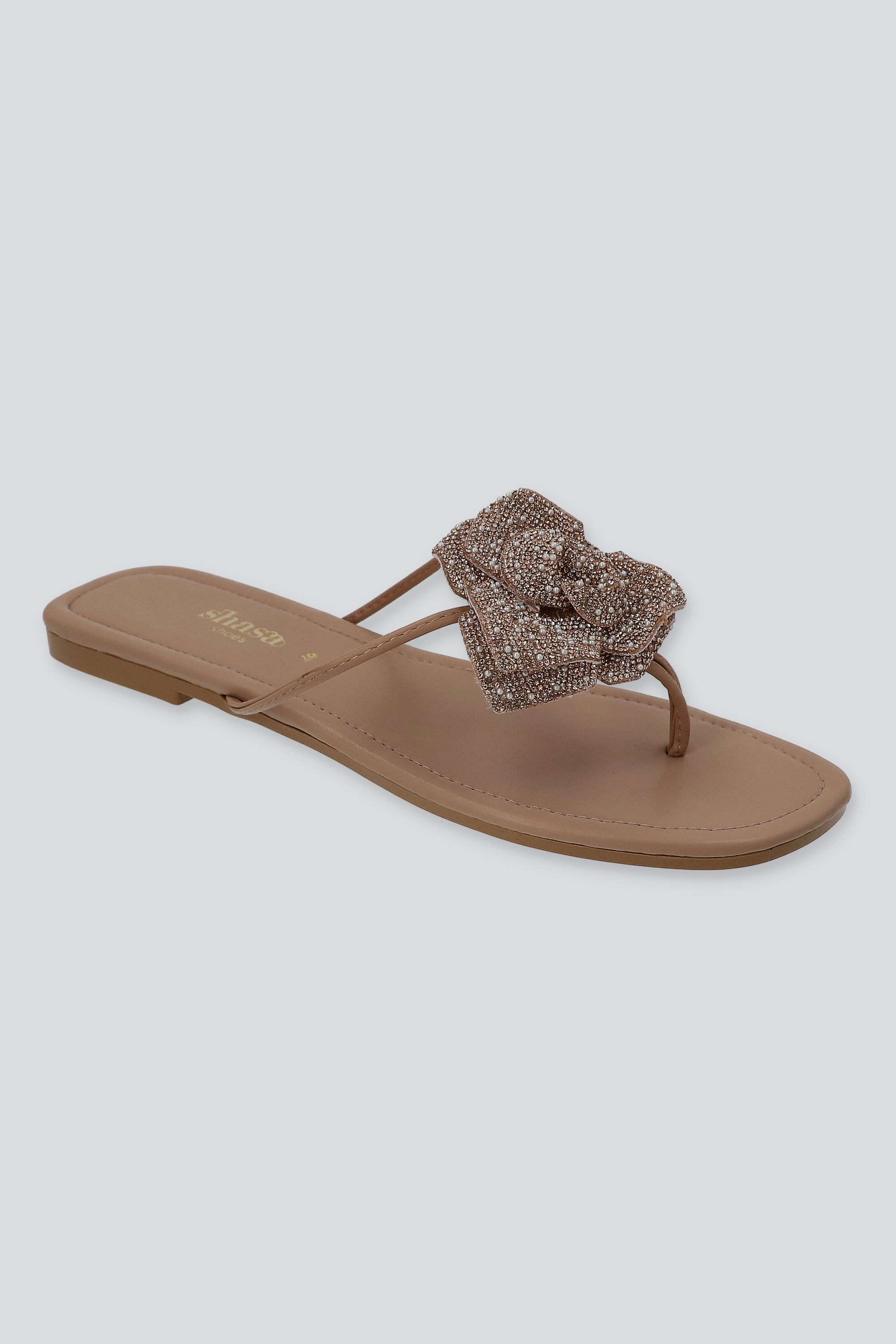 Sandala pata de gallo brillos flor BLUSH