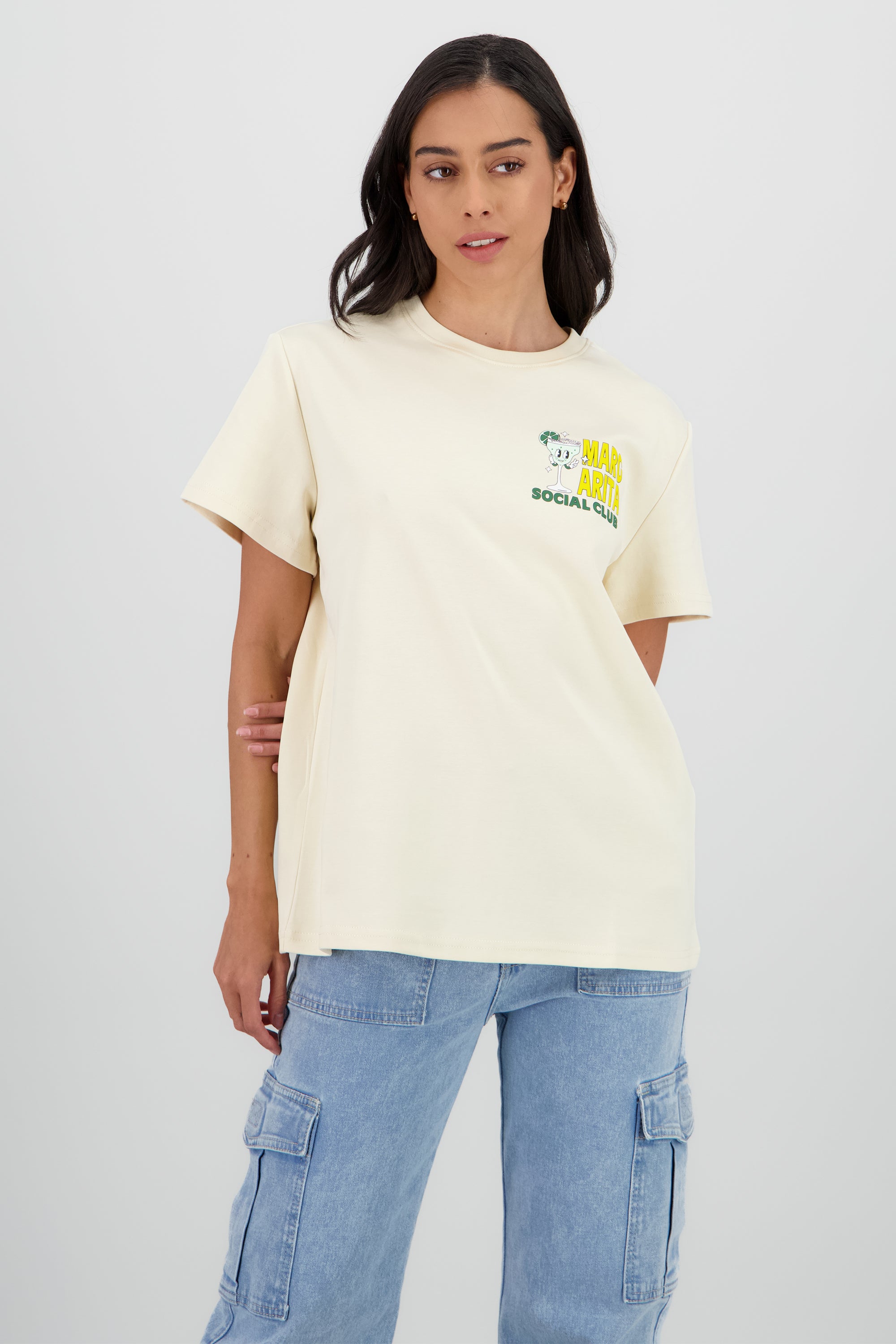 Playera oversize estampado margarita BEIGE