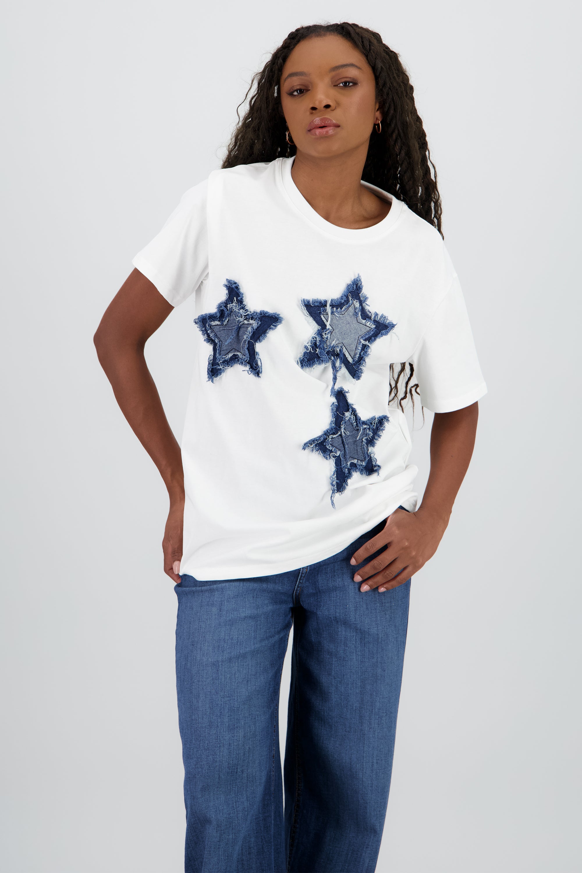 Playera manga corta detalle estrellas BLANCO