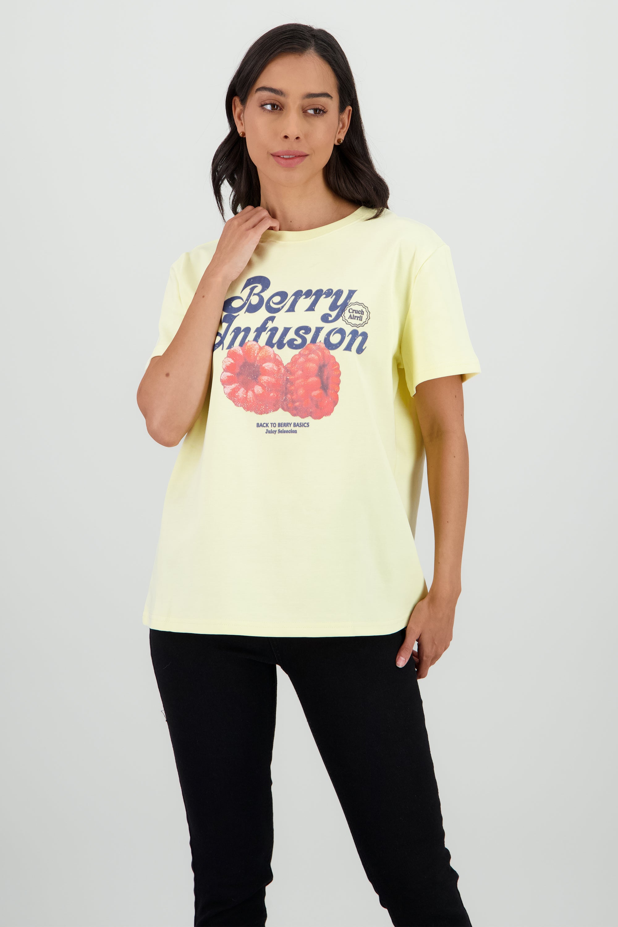 Playera manga corta estampado frutas AMARILLO