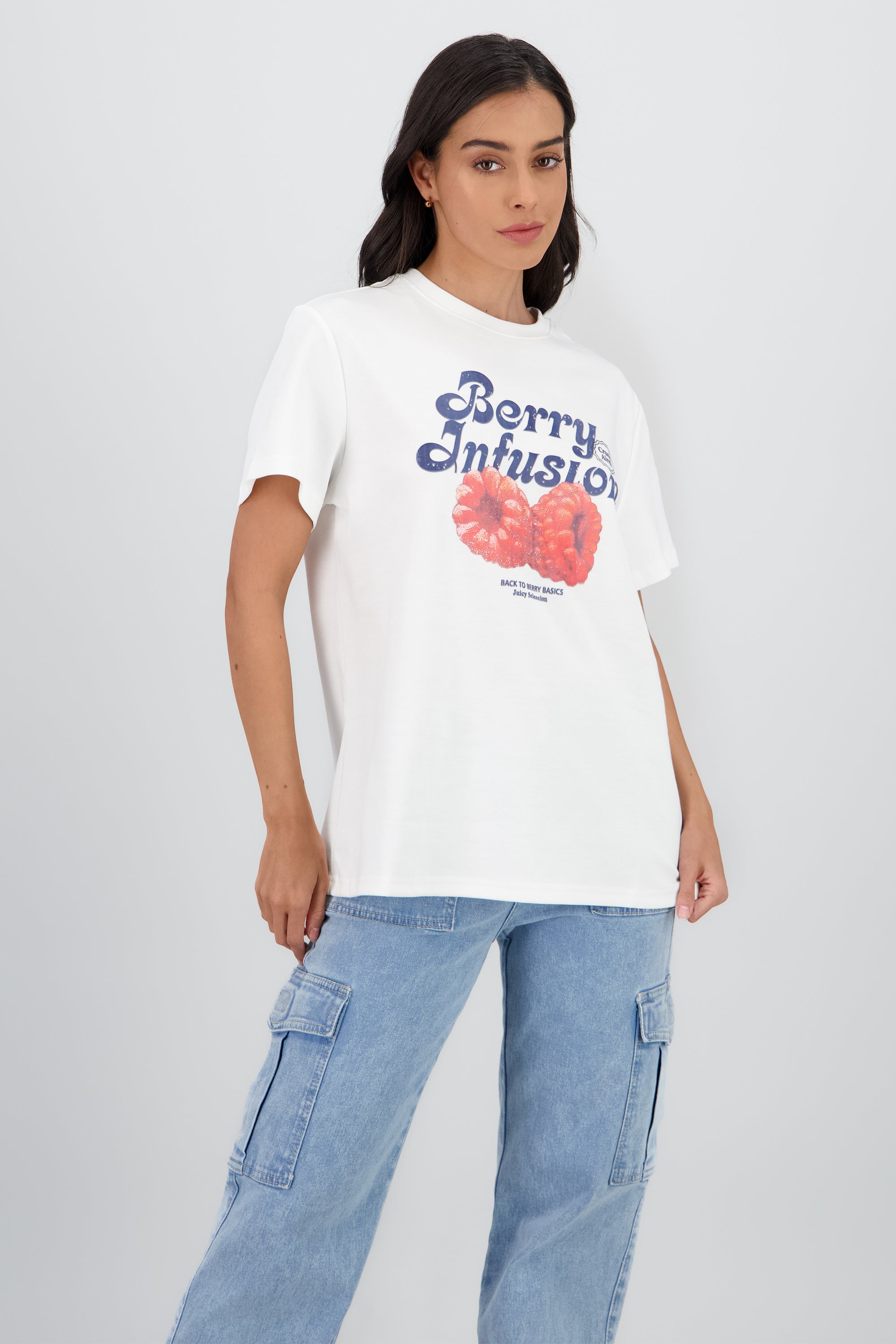 Playera manga corta estampado frutas BLANCO