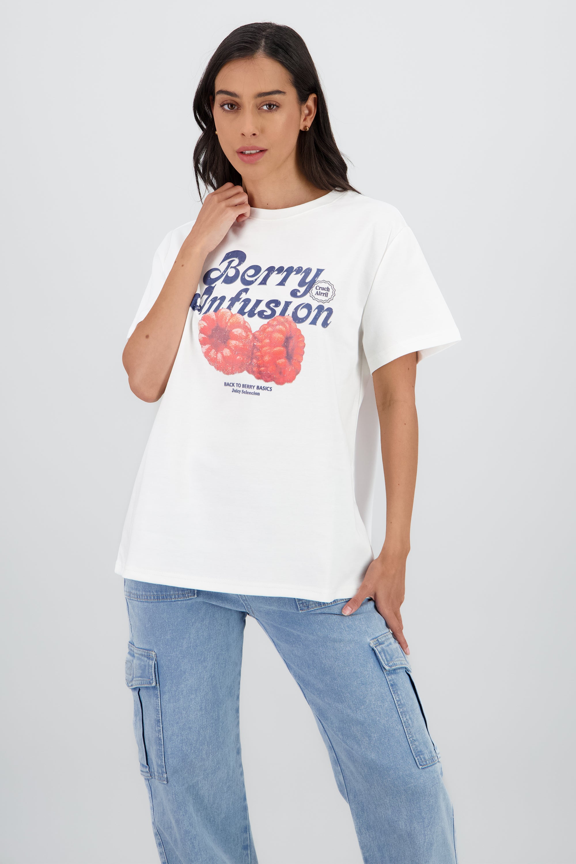 Playera manga corta estampado frutas BLANCO