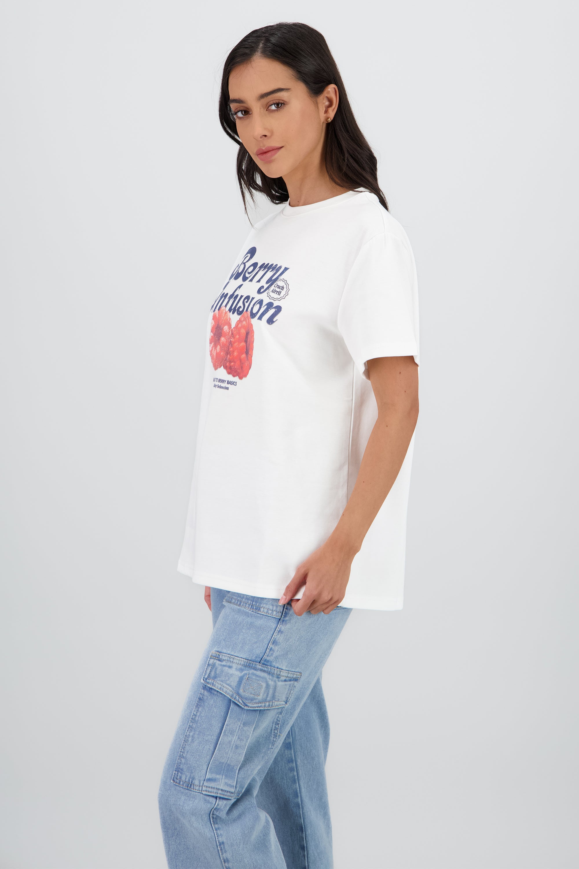 Playera manga corta estampado frutas BLANCO