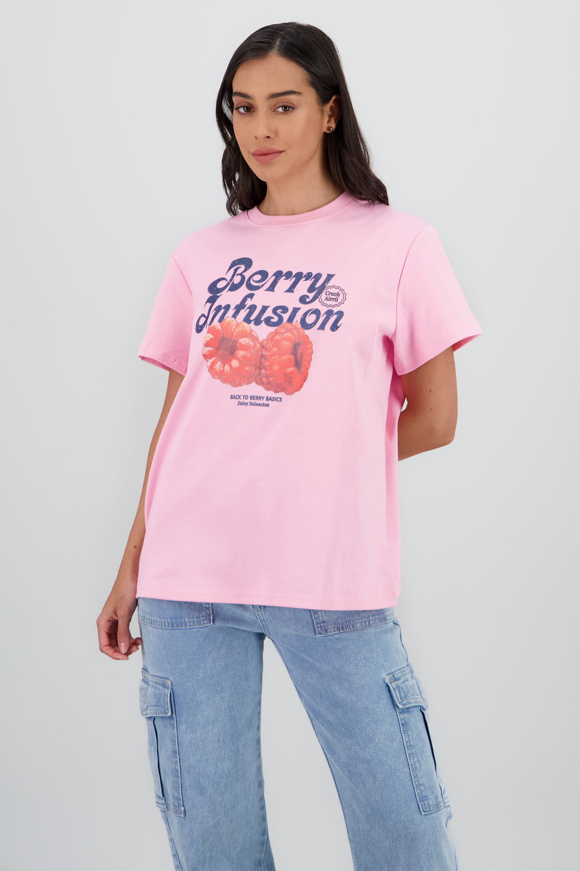 Playera manga corta estampado frutas ROSA