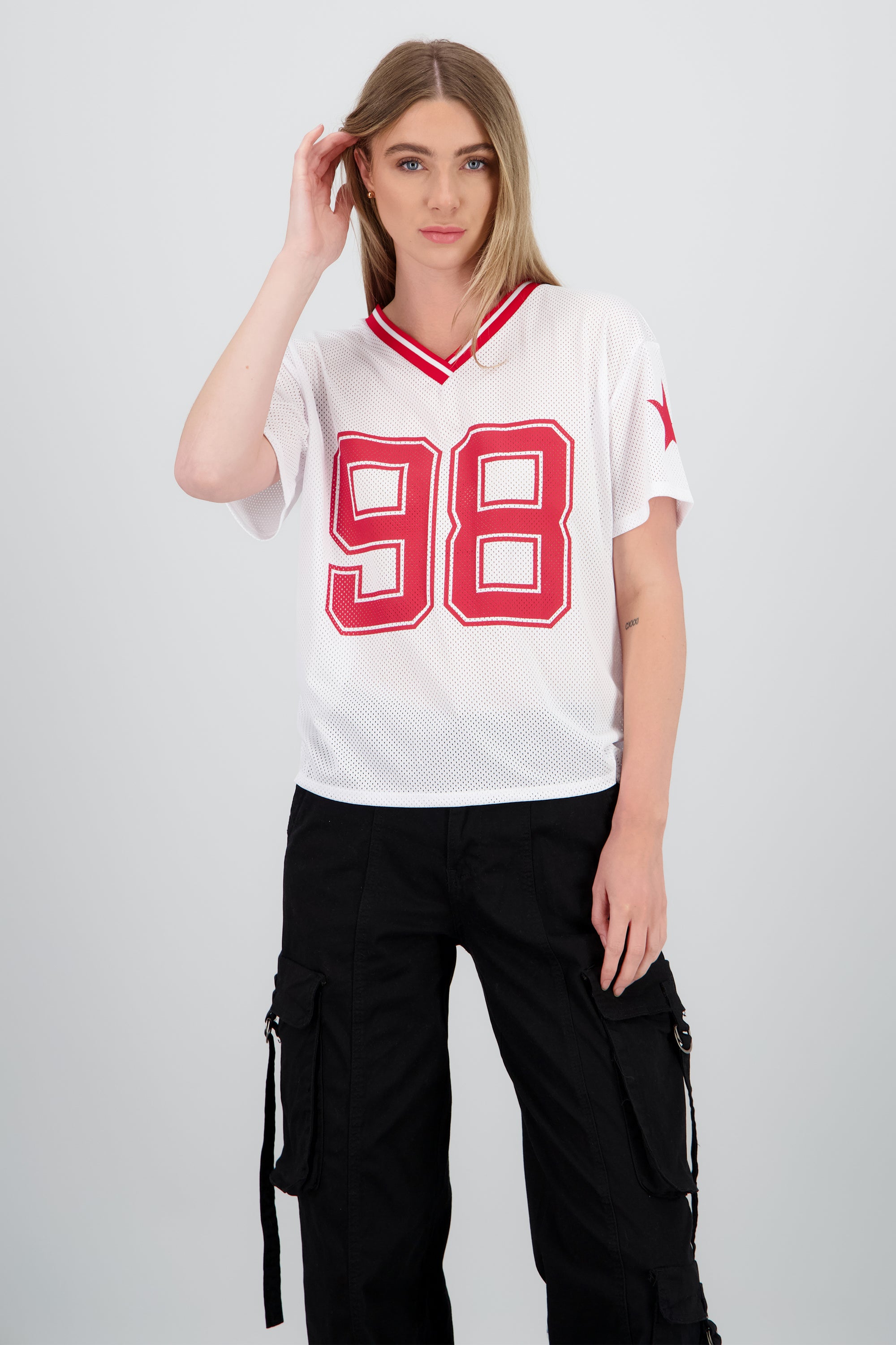 Playera over estampado numero BLANCO COMBO