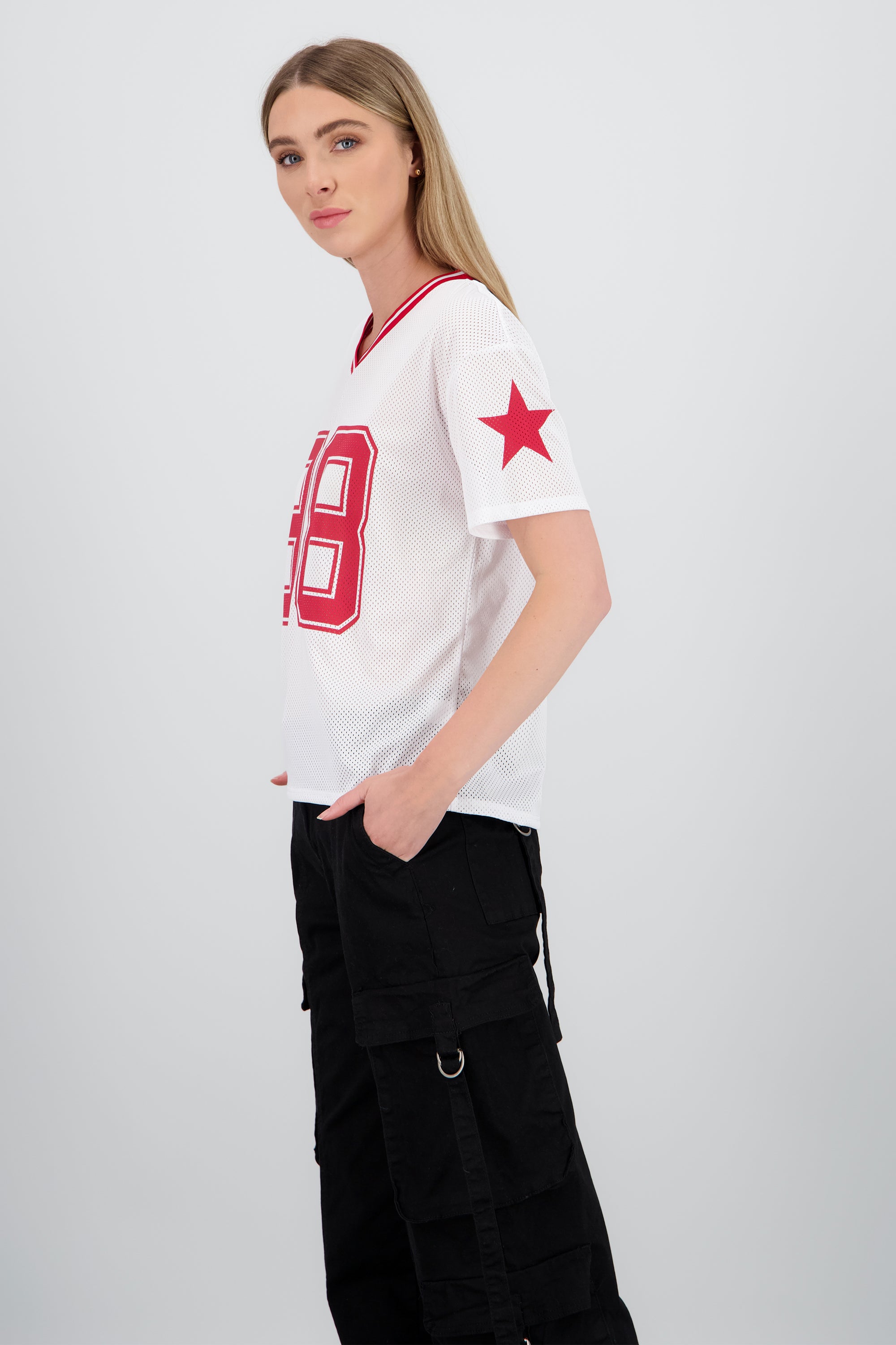 Playera over estampado numero BLANCO COMBO